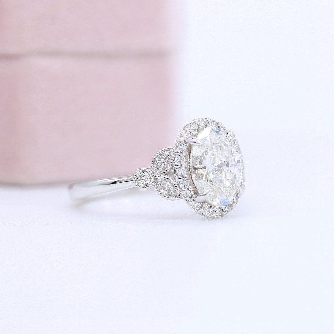 1ct Oval Halo Moissanite Diamond Cluster Engagement Ring For Women