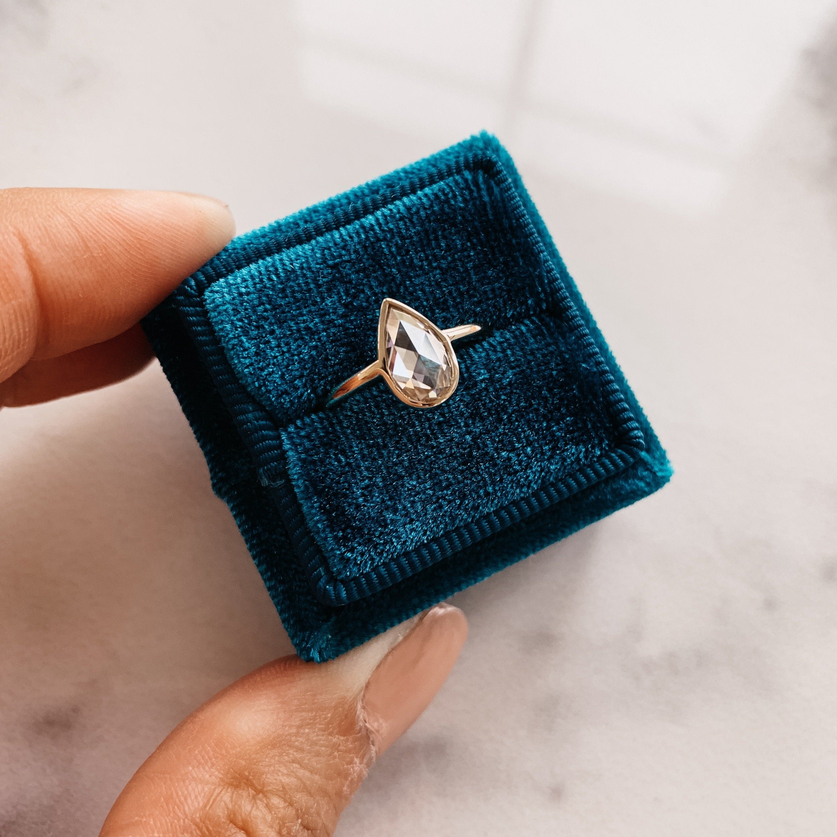 0.80CT Pear Rose Cut Moissanite Diamond Bezel Set Engagement Ring