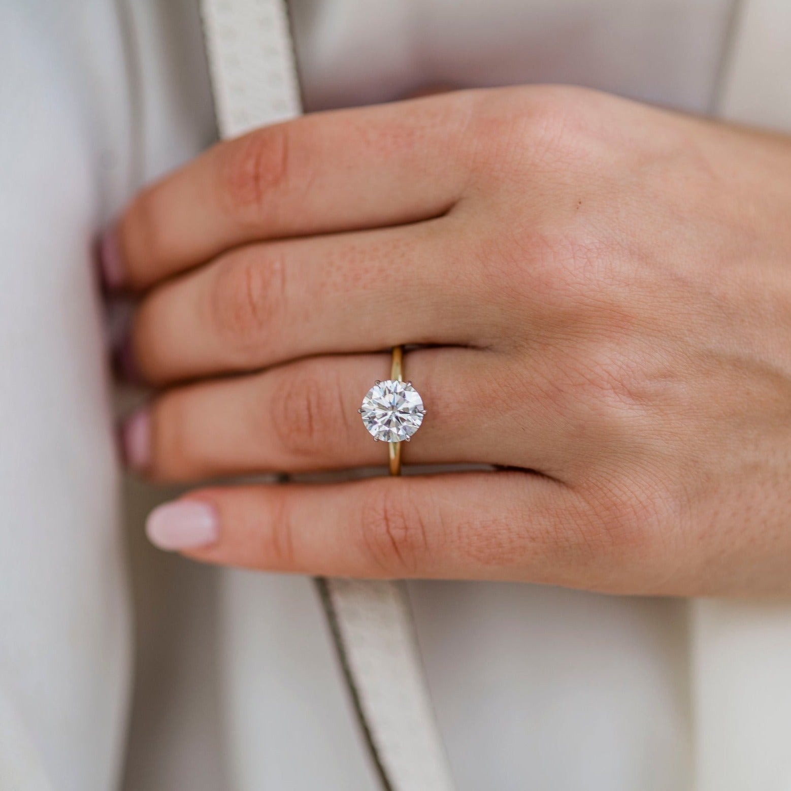 3.0CT Round Cut 6 Prongs Moissanite Solitaire Engagement Ring