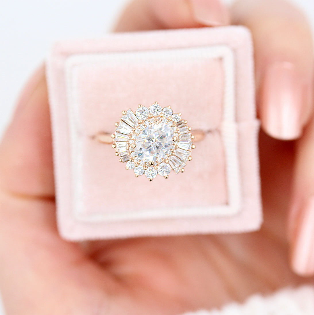 1.15ct Oval Cut Unique Cluster Moissanite Diamond Engagement Ring
