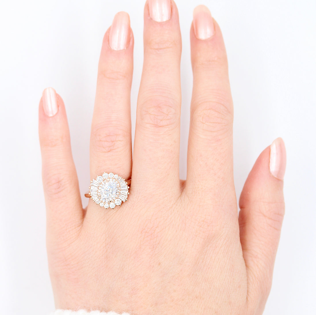 1.15ct Oval Cut Unique Cluster Moissanite Diamond Engagement Ring