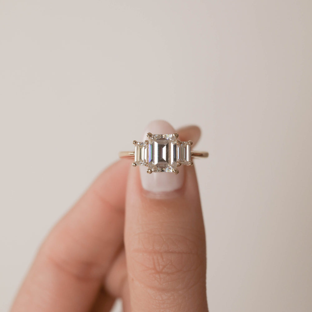1.70CT Emerald Cut Three Stone Moissanite Diamond Engagement Ring