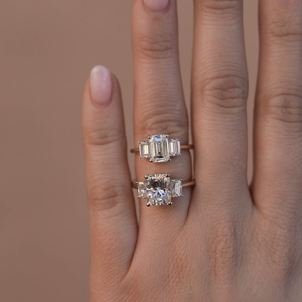 1.70CT Emerald Cut Three Stone Moissanite Diamond Engagement Ring