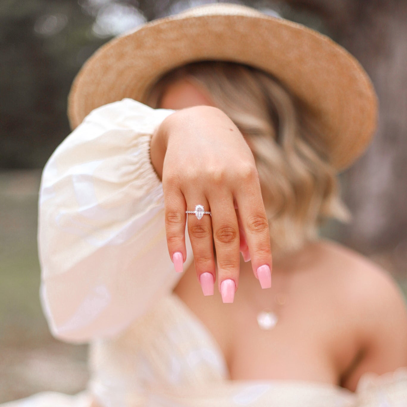 2.80CT Pear Cut Moissanite Hidden Halo Moissanite Engagement Ring