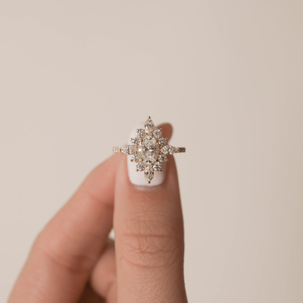 0.75CT Oval Moissanite Cluster Diamond Engagement Ring