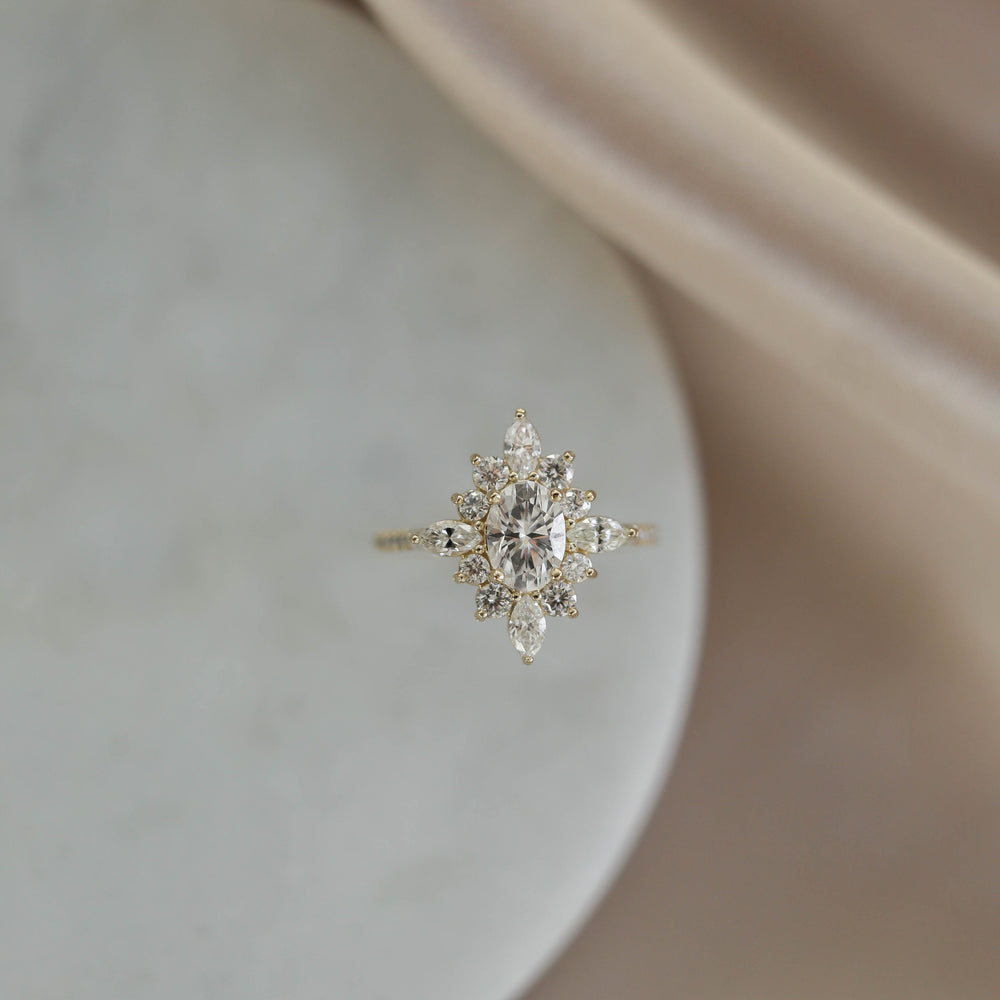 0.75CT Oval Moissanite Cluster Diamond Engagement Ring