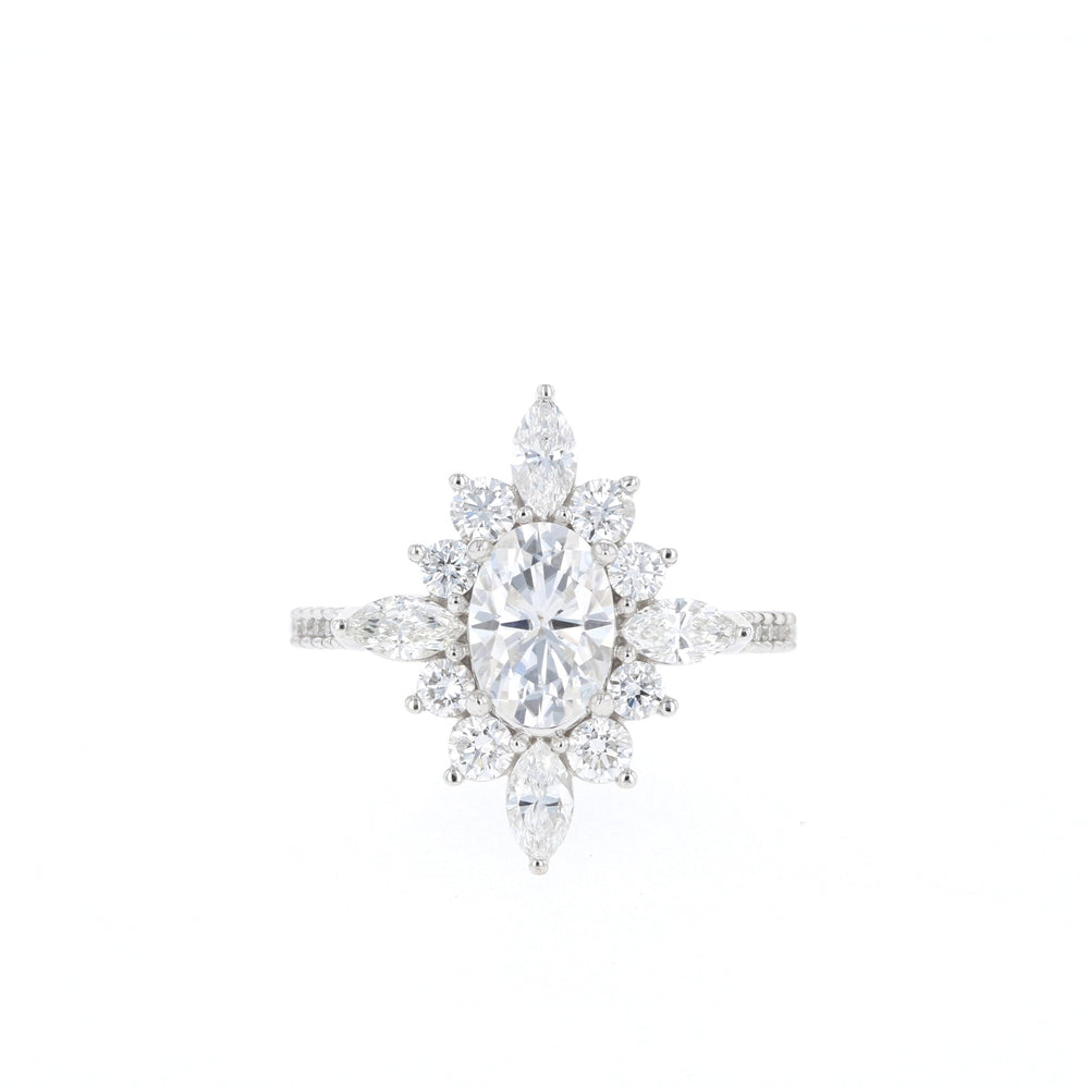 0.75CT Oval Moissanite Cluster Diamond Engagement Ring