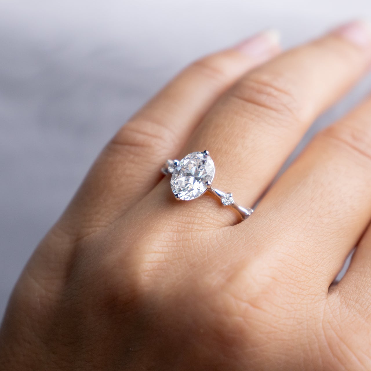 1.93CT Oval Petite Pave Moissanite Diamond Four Prong Engagement Ring In 14K White Gold