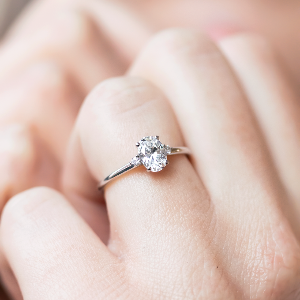 1.33CT Oval Three Stone Moissanite Diamond Solitaire Engagement Ring In 18K Solid  Gold
