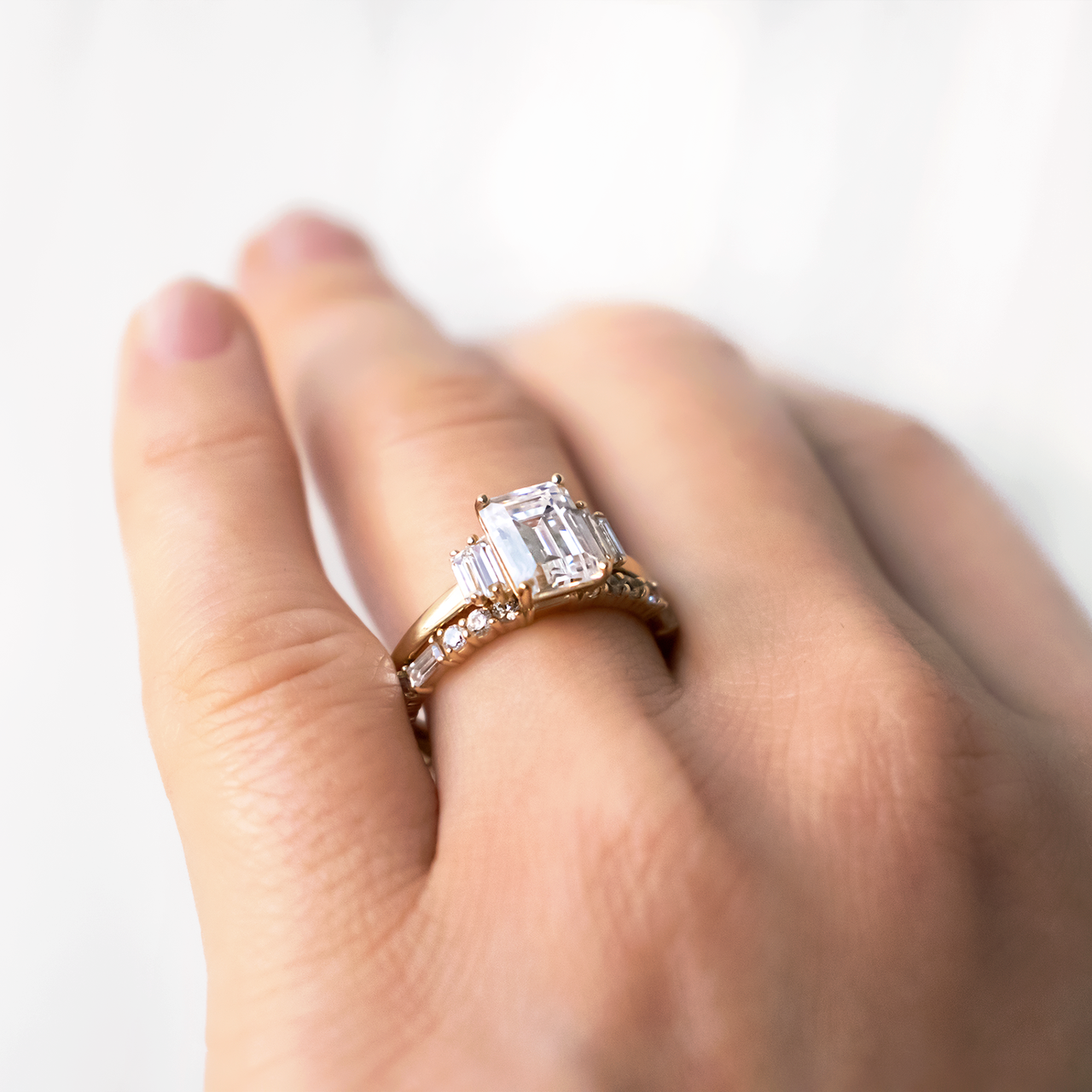 1.60CT Emerald Cut Five Stone Moissanite Diamond Solitaire Engagement Ring