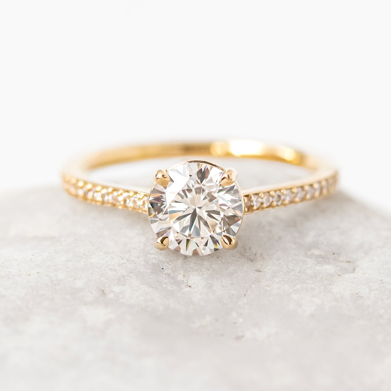 1.0CT Round Channel Set Pave Moissanite Diamond Engagement Ring For Women