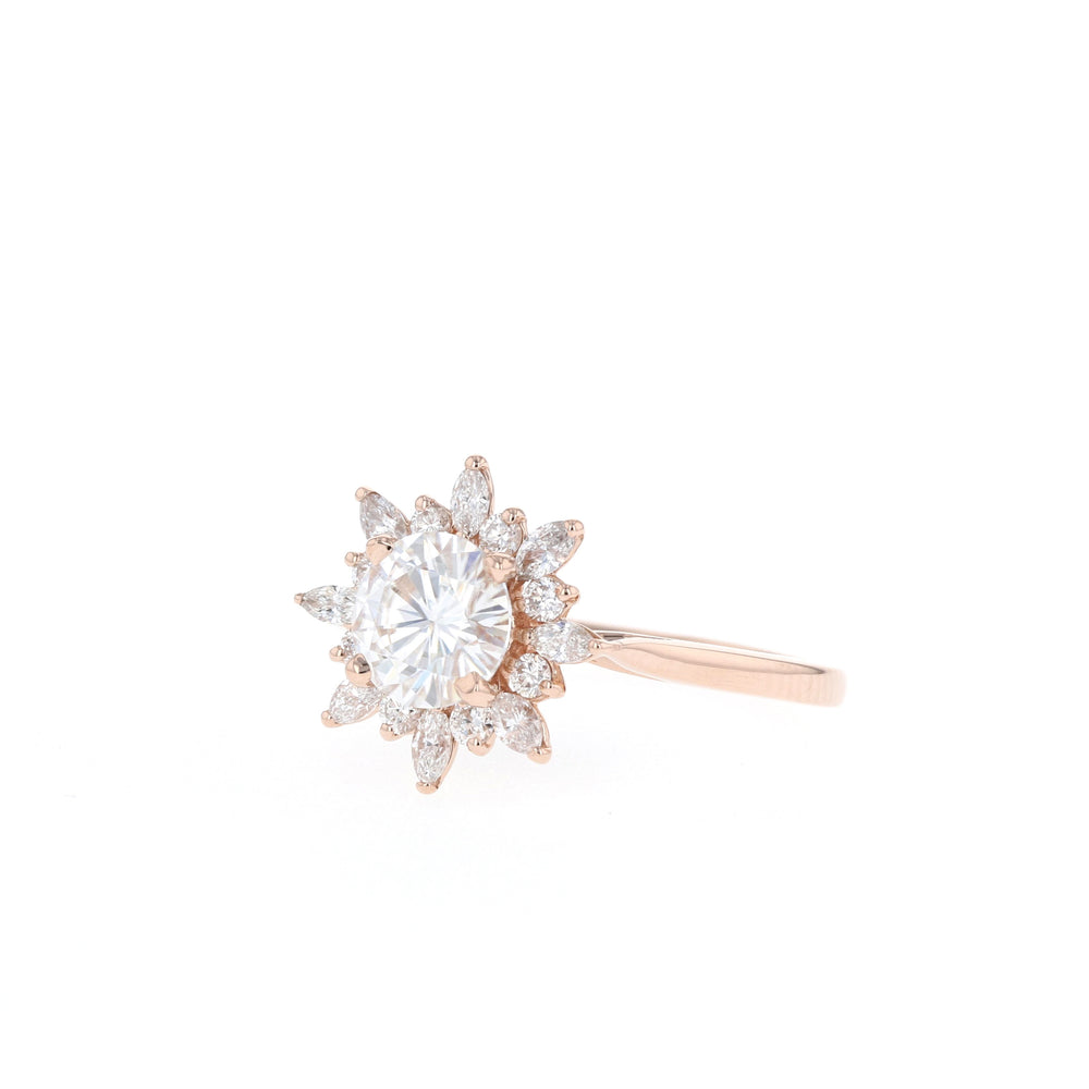 1.05CT Round Cluster Moissanite Diamond Floral Engagement Ring In Solid Gold