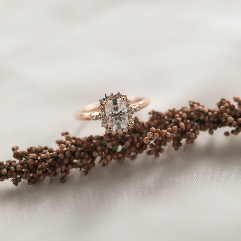 1.10CT Radiant Halo Moissanite Diamond Solitaire Engagement Ring For Women 
