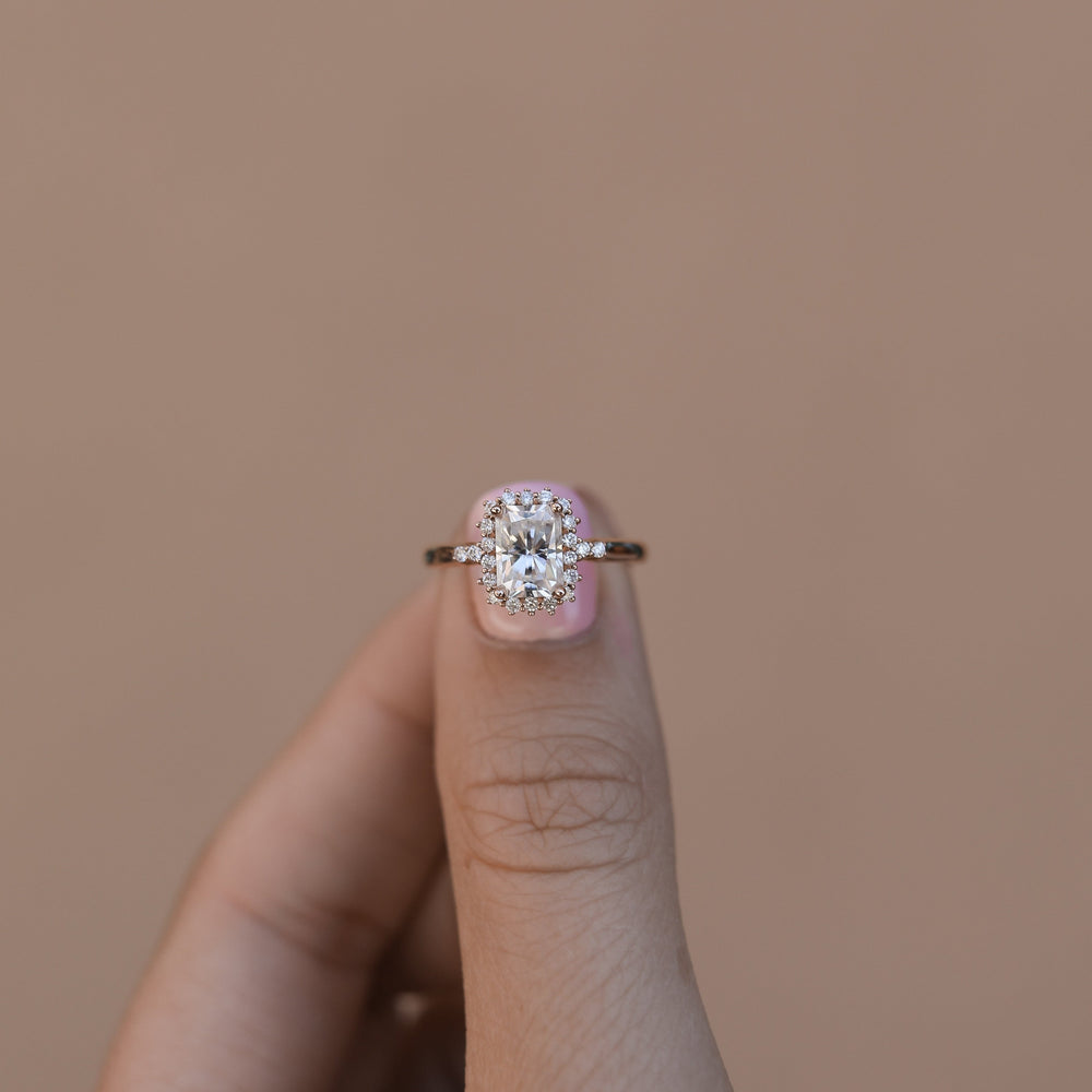 1.10CT Radiant Halo Moissanite Diamond Solitaire Engagement Ring For Women 