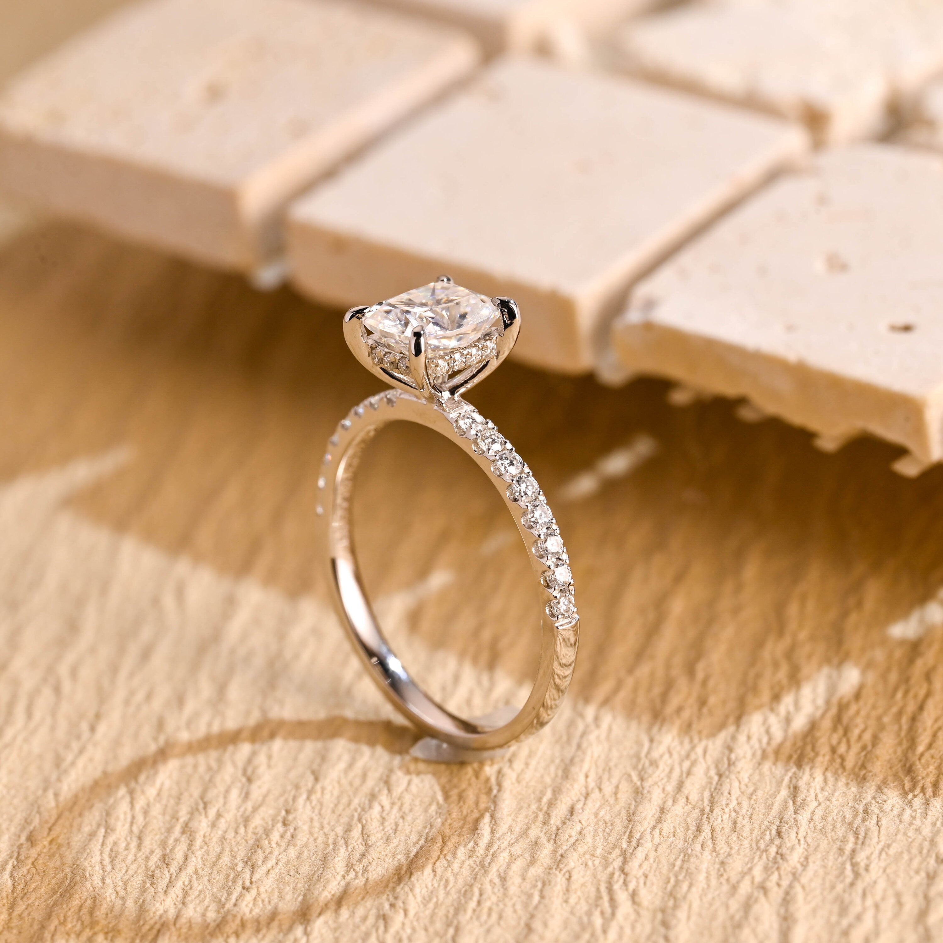 Cushion Cut Diamond Accent Ring