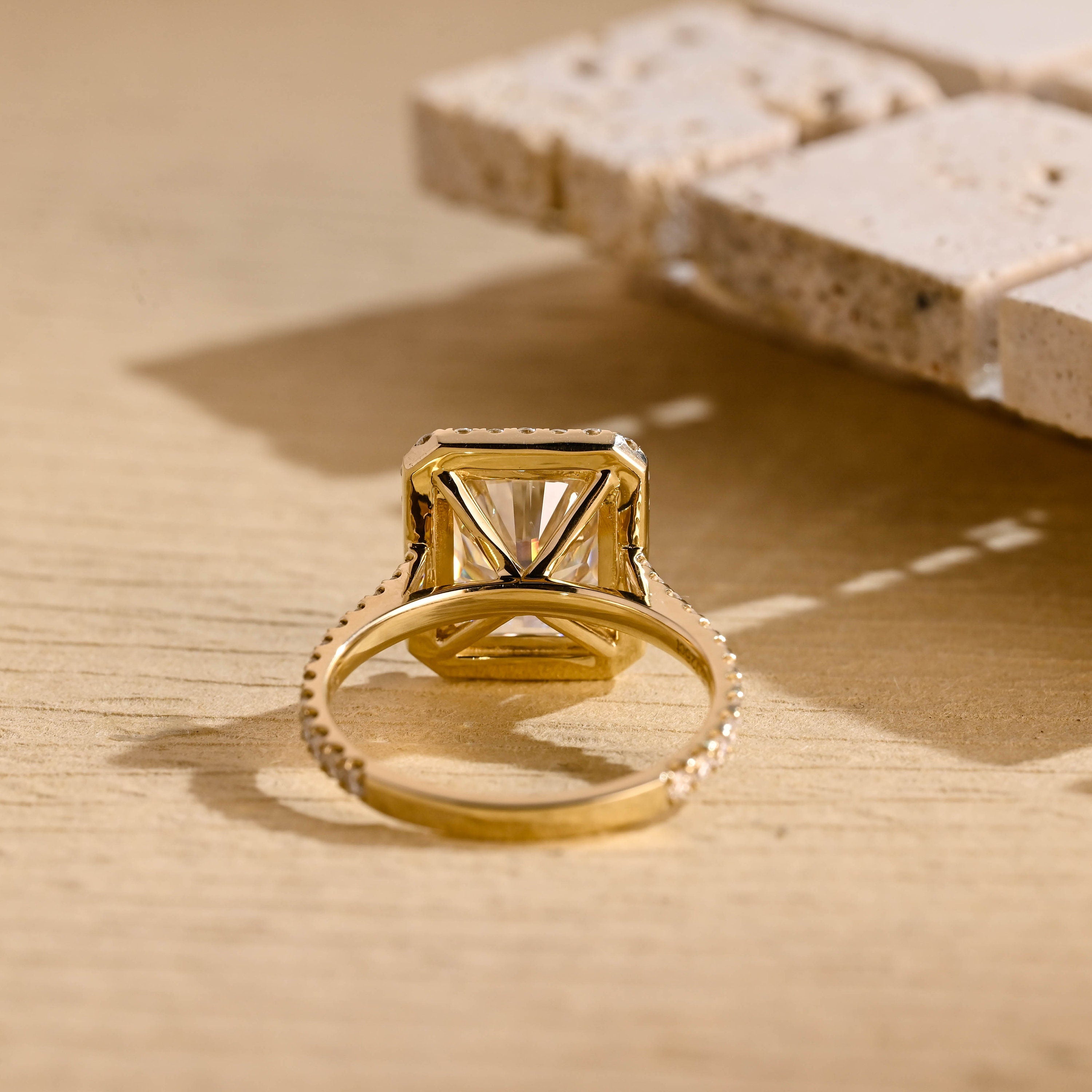1 carat radiant moissanite halo ring gold