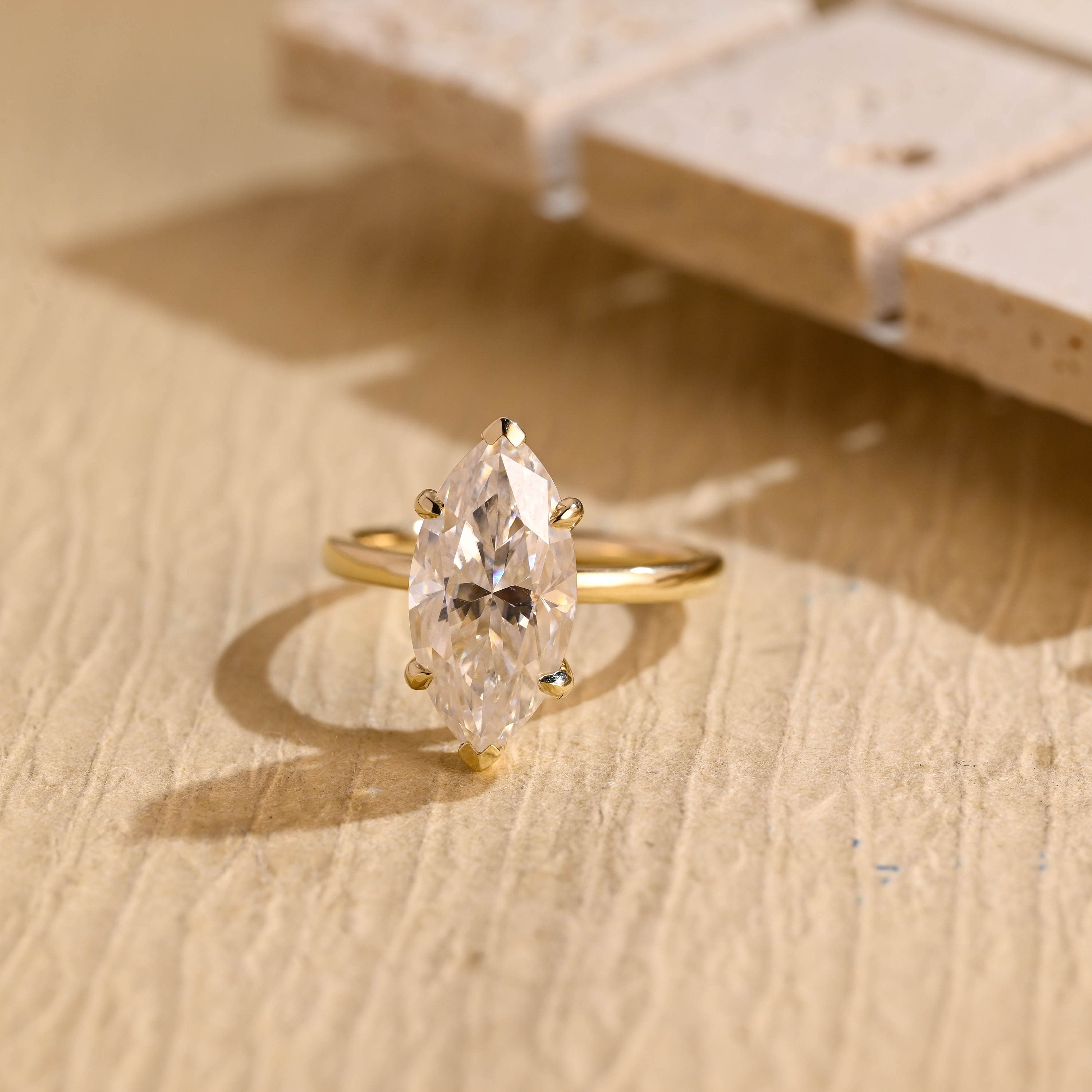 Elegant Marquise Moissanite Ring with Hidden Halo Detail