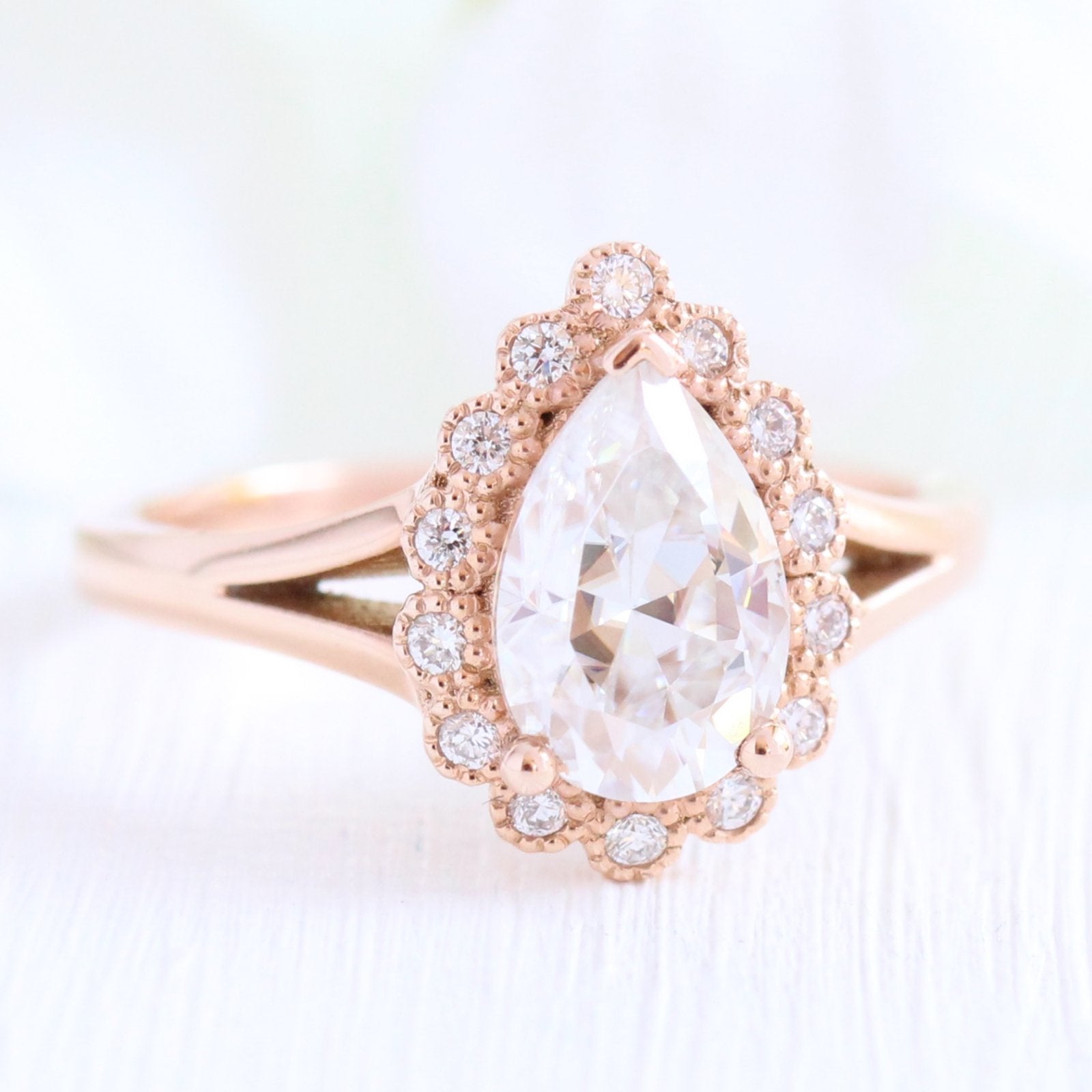 Pear Shape Halo Engagement Ring