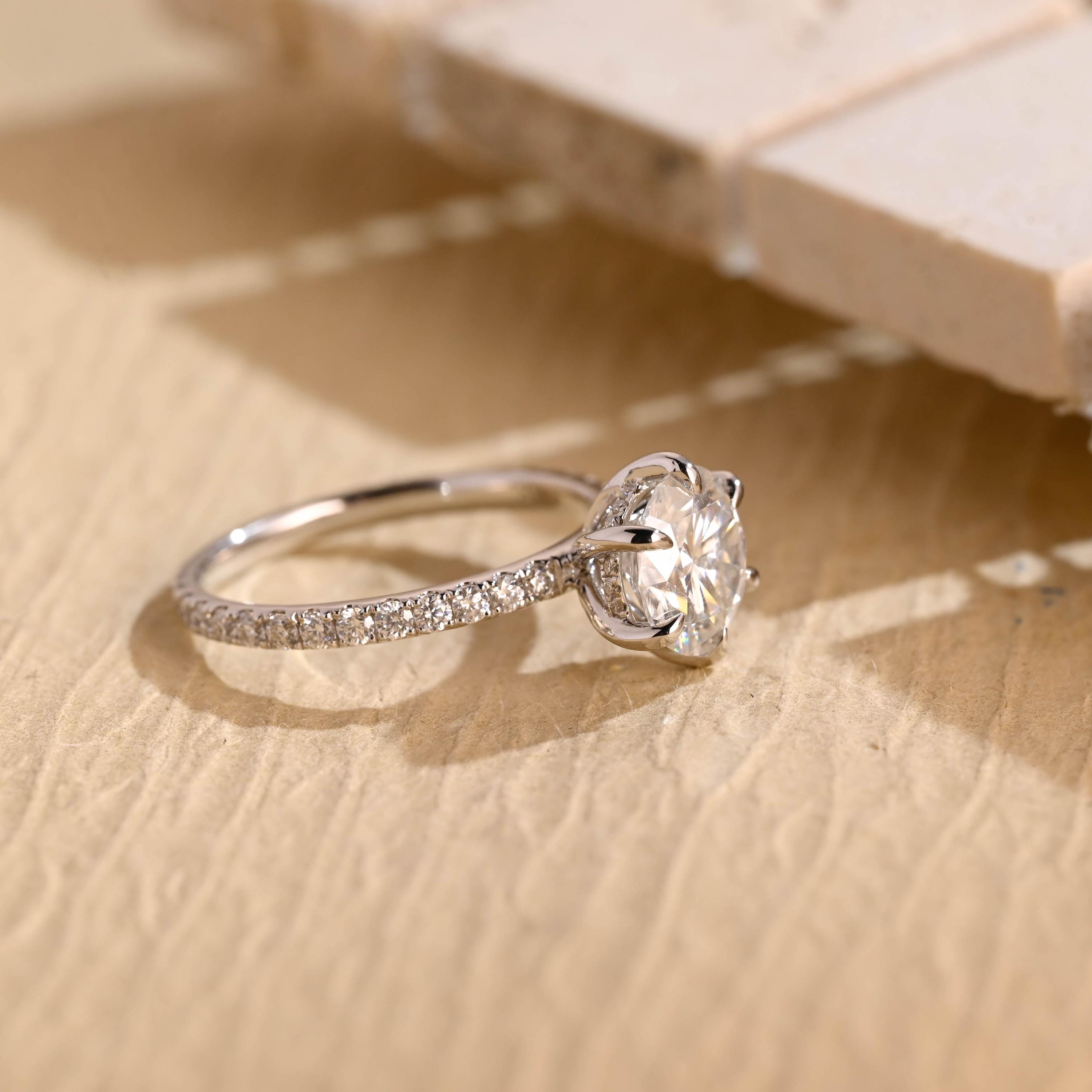 Shop Hidden Halo Moissanite Engagement Rings USA