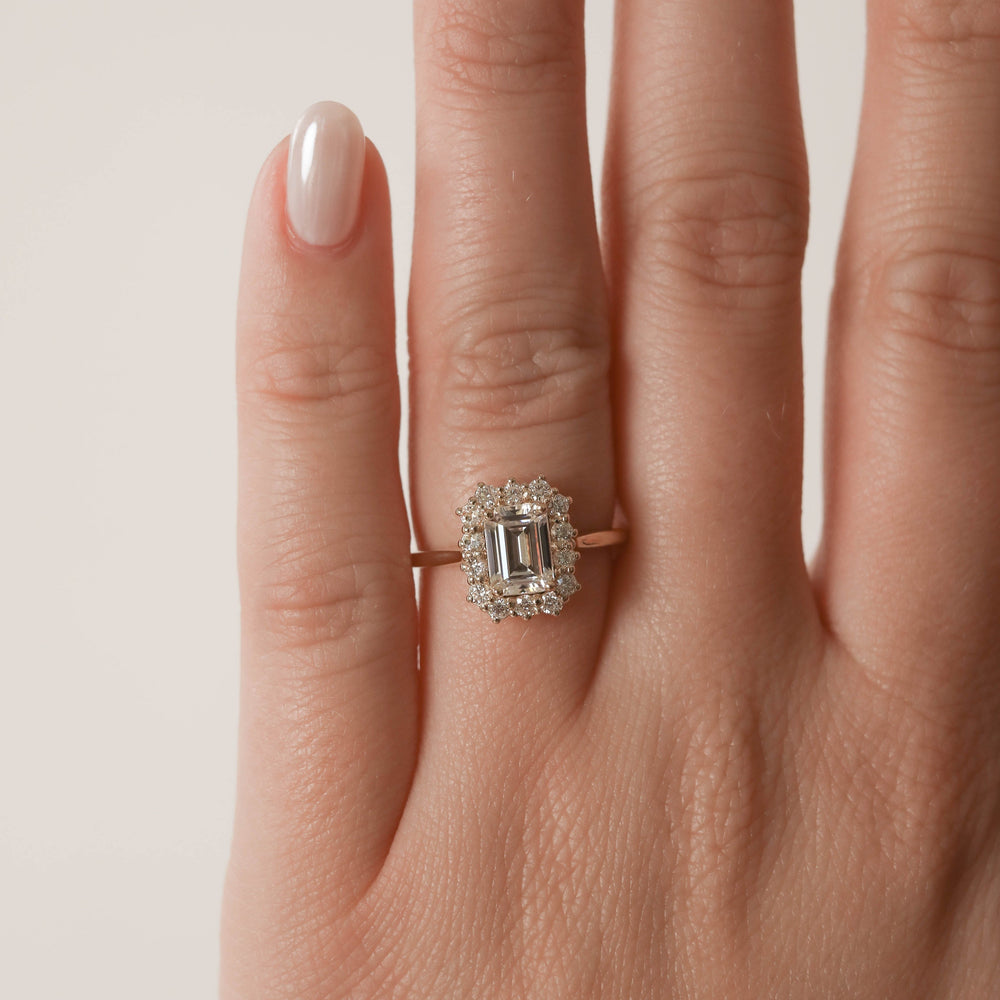 1.70CT Emerald Cut Halo Moissanite Diamond Solitaire Engagement Ring
