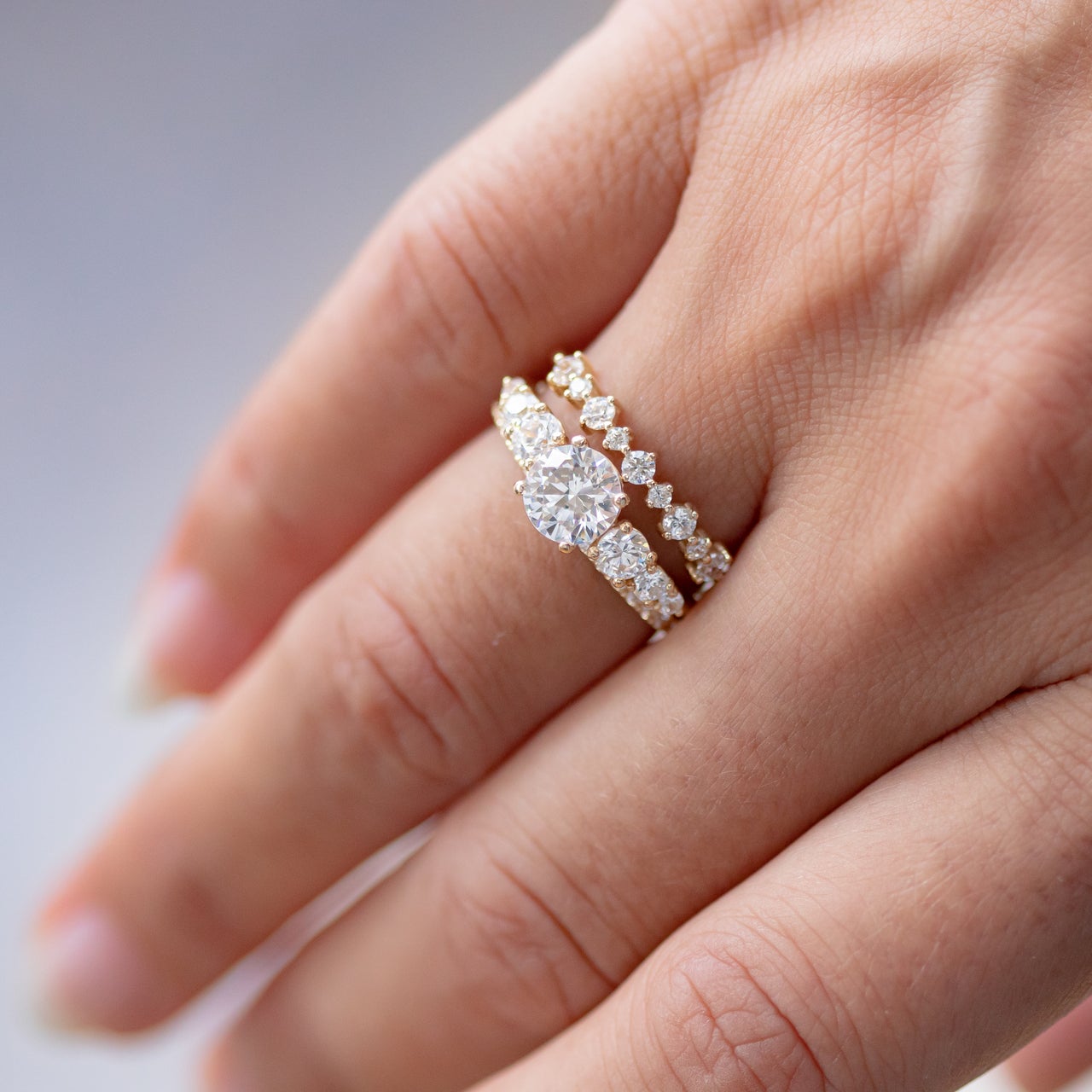 1.45CT Round Seven Stone Moissanite Diamond Solitaire Engagement Ring