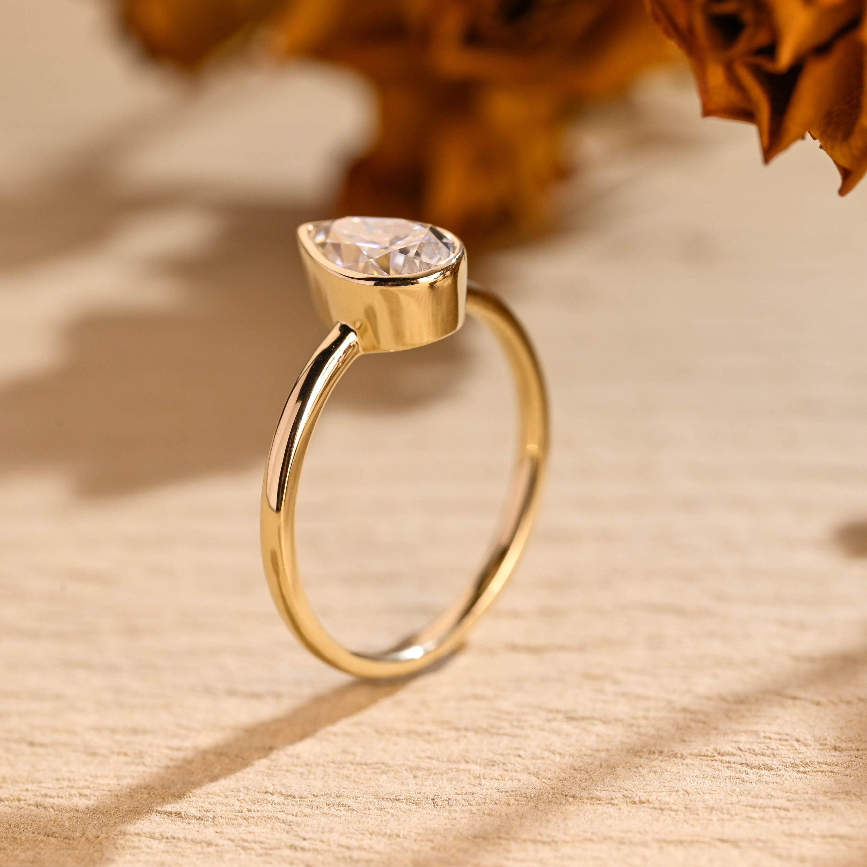 luxury pear bezel moissanite engagement ring