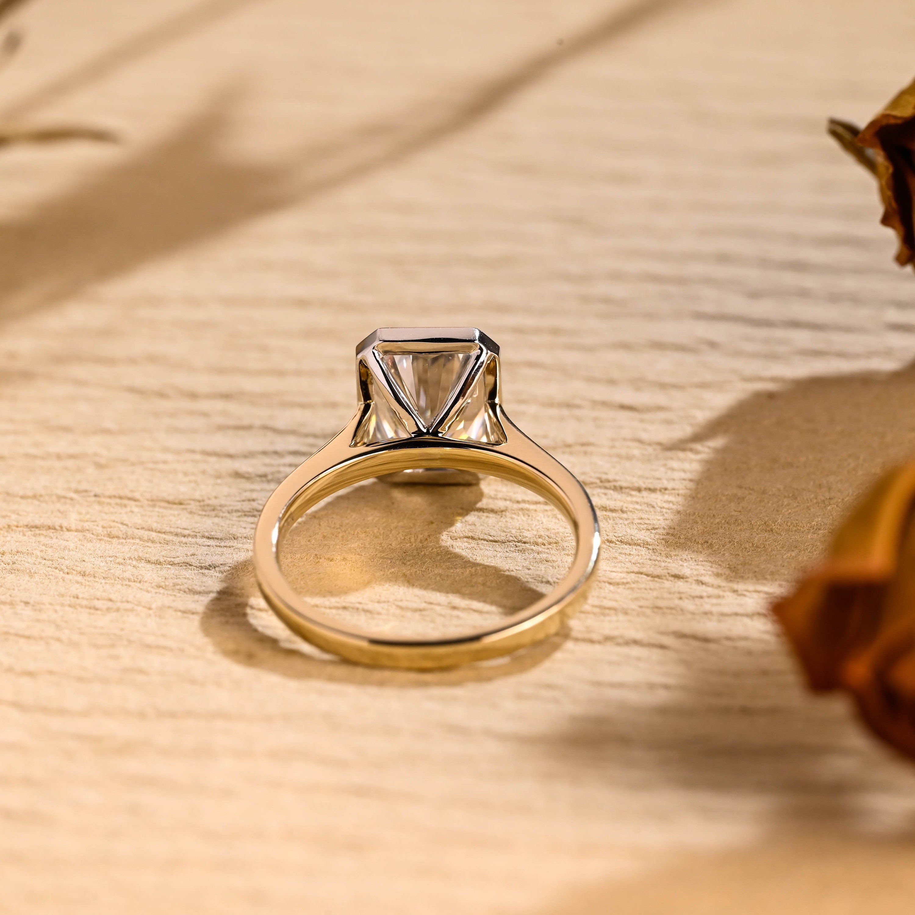 lab diamond alternative bezel engagement ring moissanite