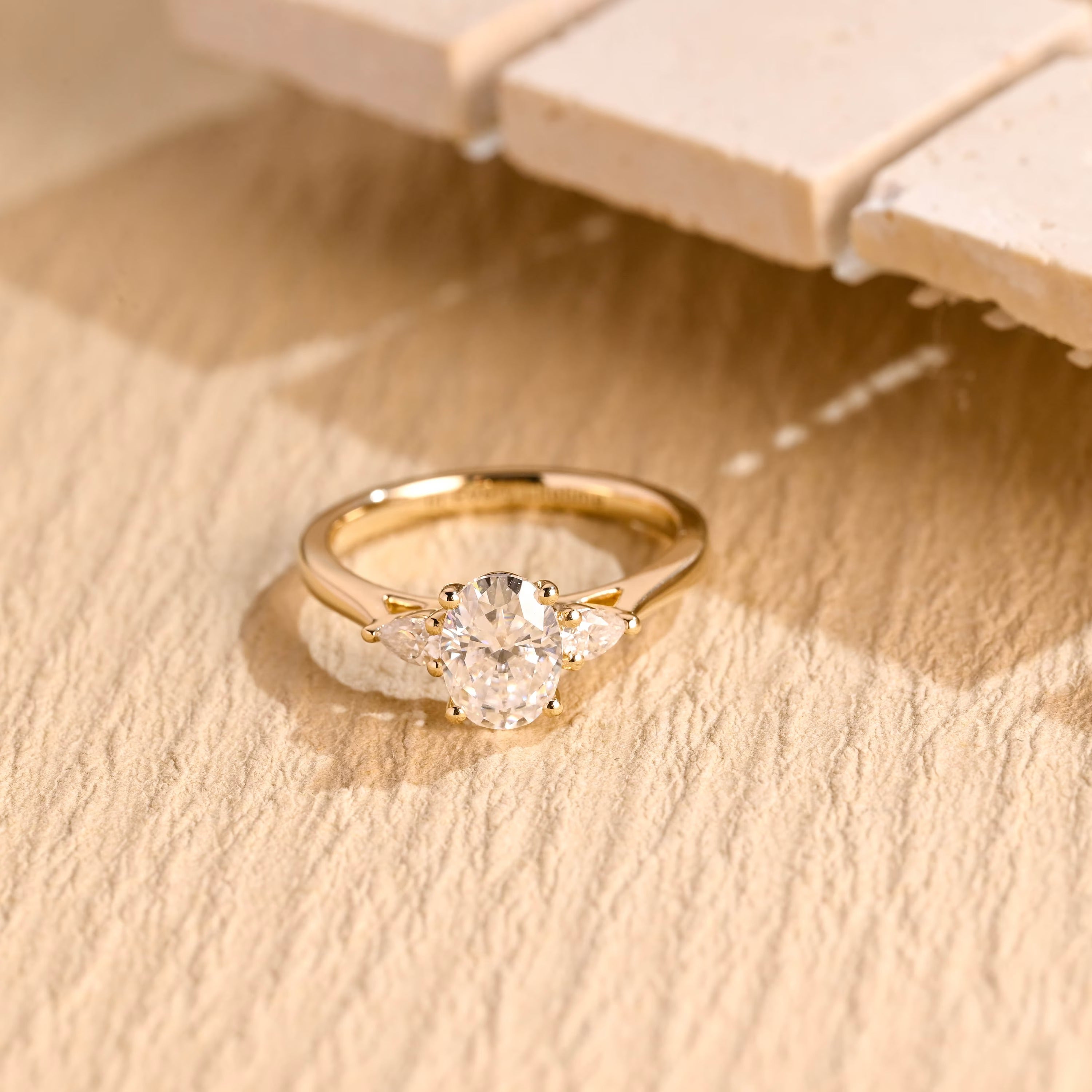 Buy Oval Cut Three Stone Moissanite Ring