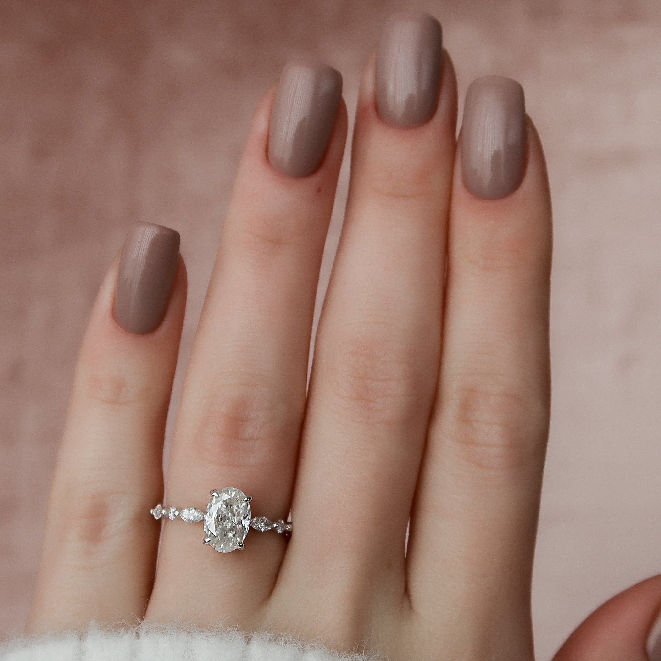Oval Cut Moissanite Ring Featuring Hidden Halo Detail