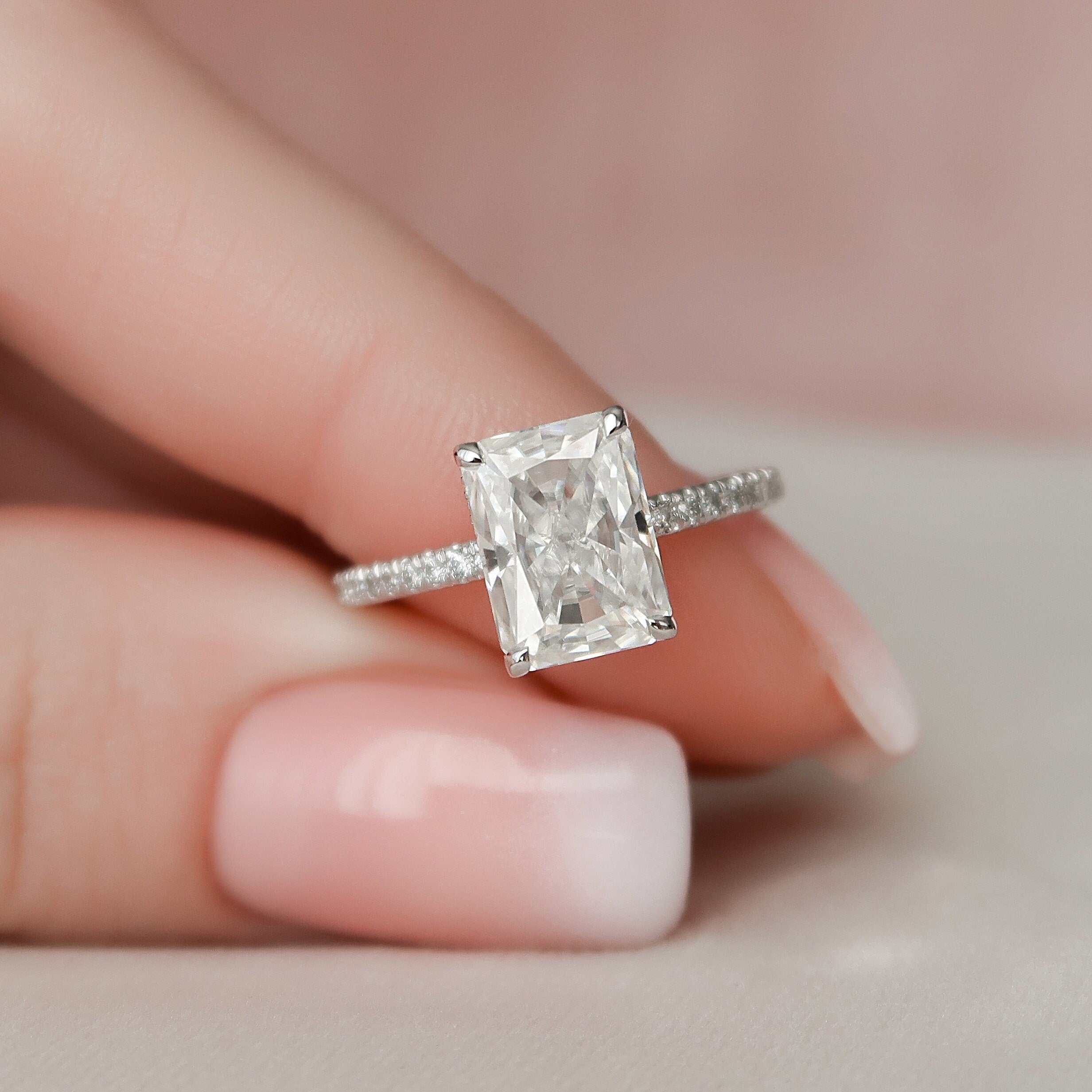 Gold Hidden Halo Engagement Ring with Radiant Center Stone