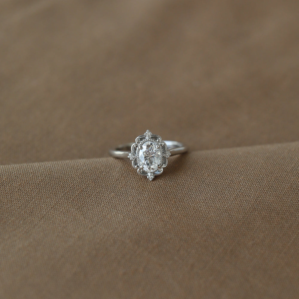 0.84CT Oval Solitaire Vintage Moissanite Diamond Engagement Ring