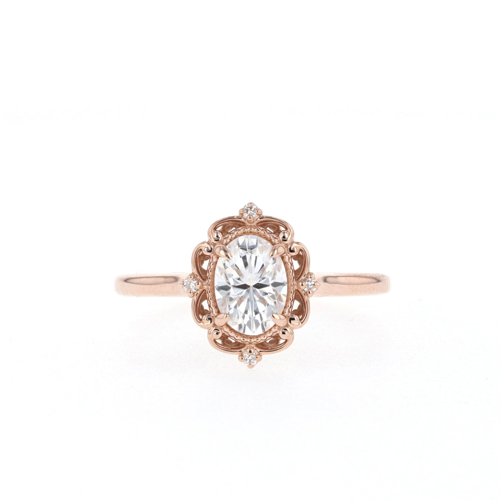 0.84CT Oval Solitaire Vintage Moissanite Diamond Engagement Ring
