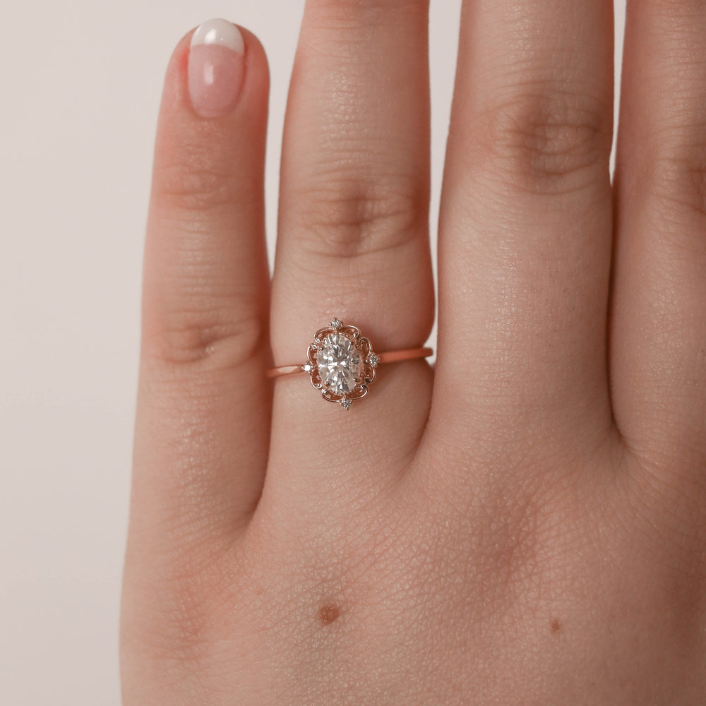 0.84CT Oval Solitaire Vintage Moissanite Diamond Engagement Ring