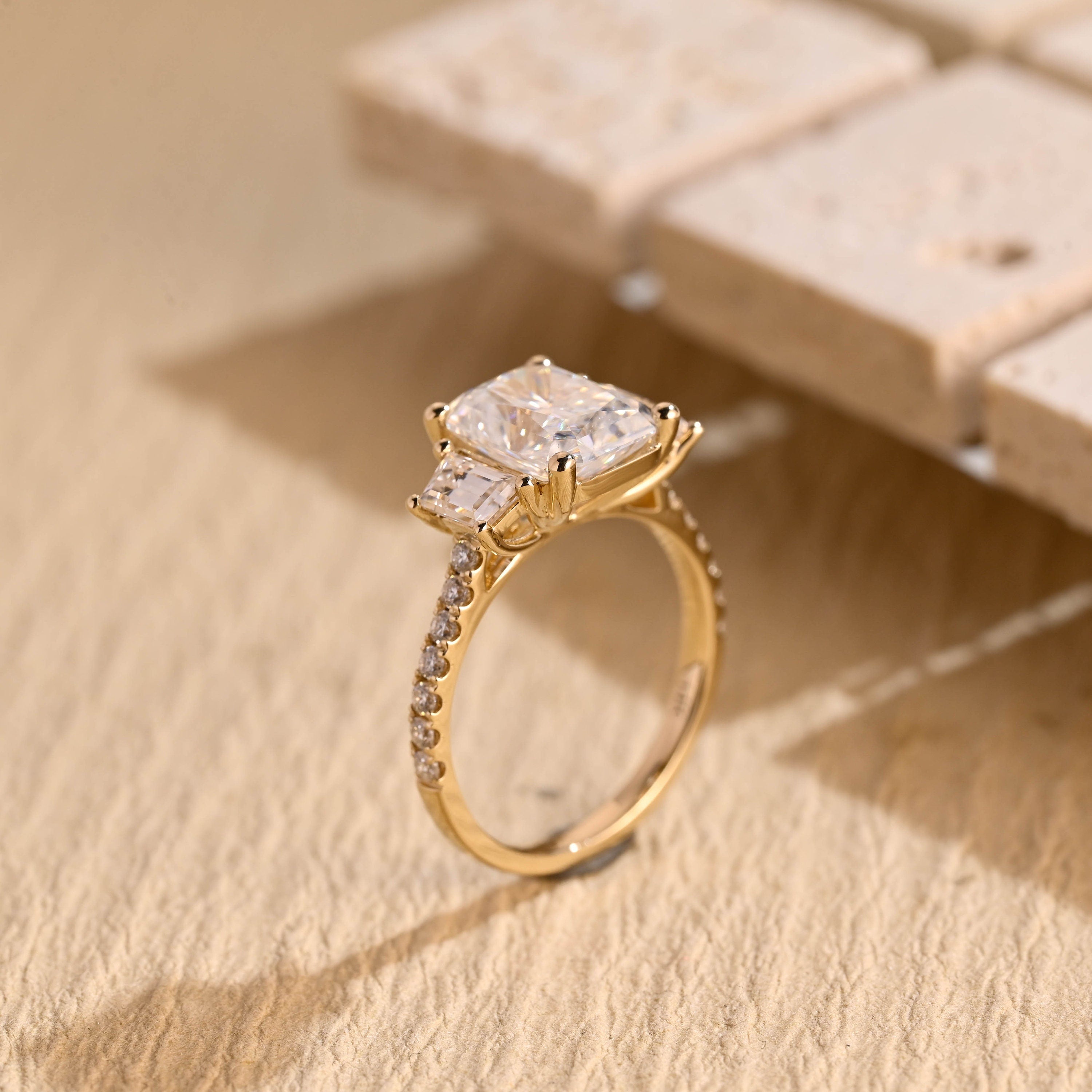 unique cluster engagement ring radiant cut moissanite