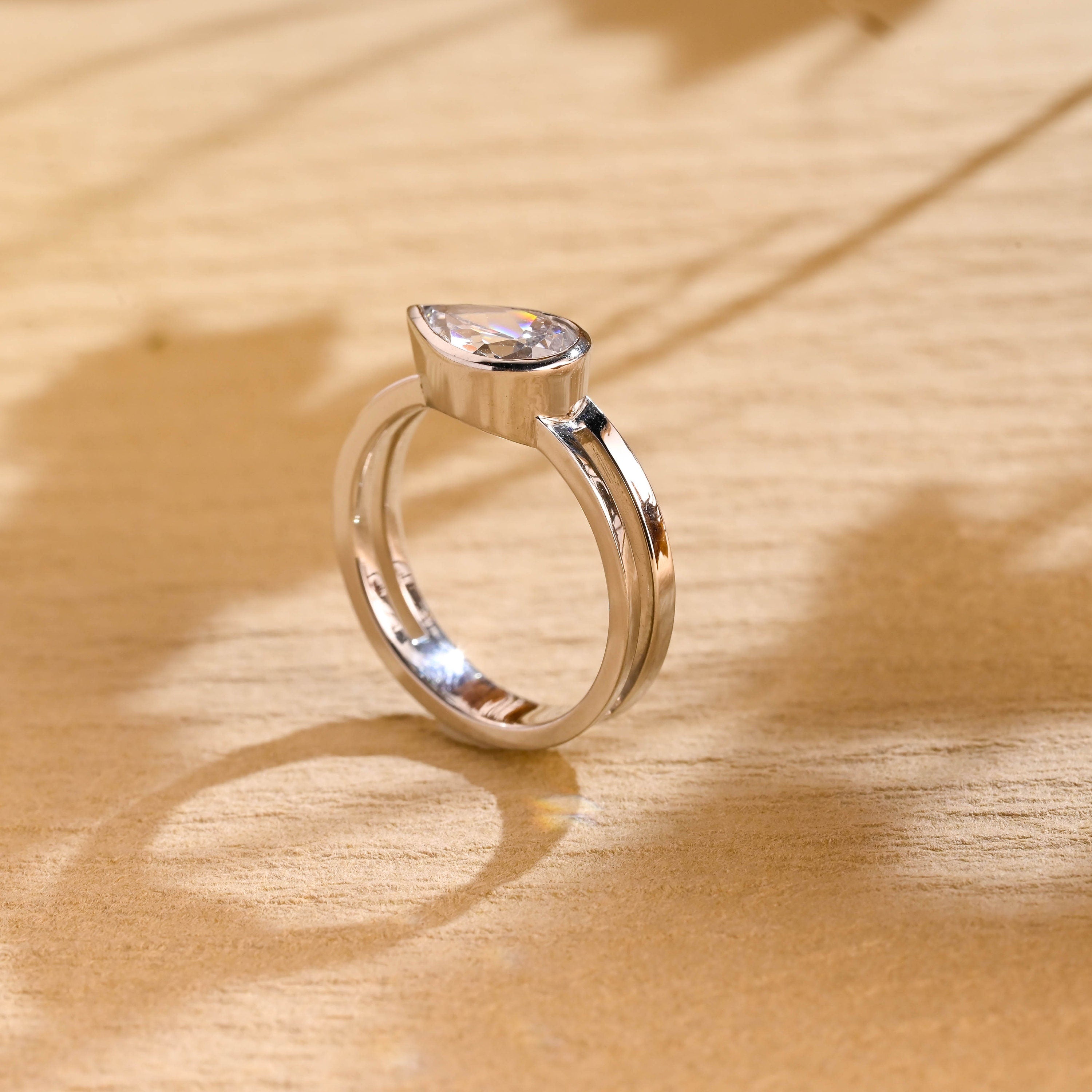 fine jewelry east west pear moissanite ring
