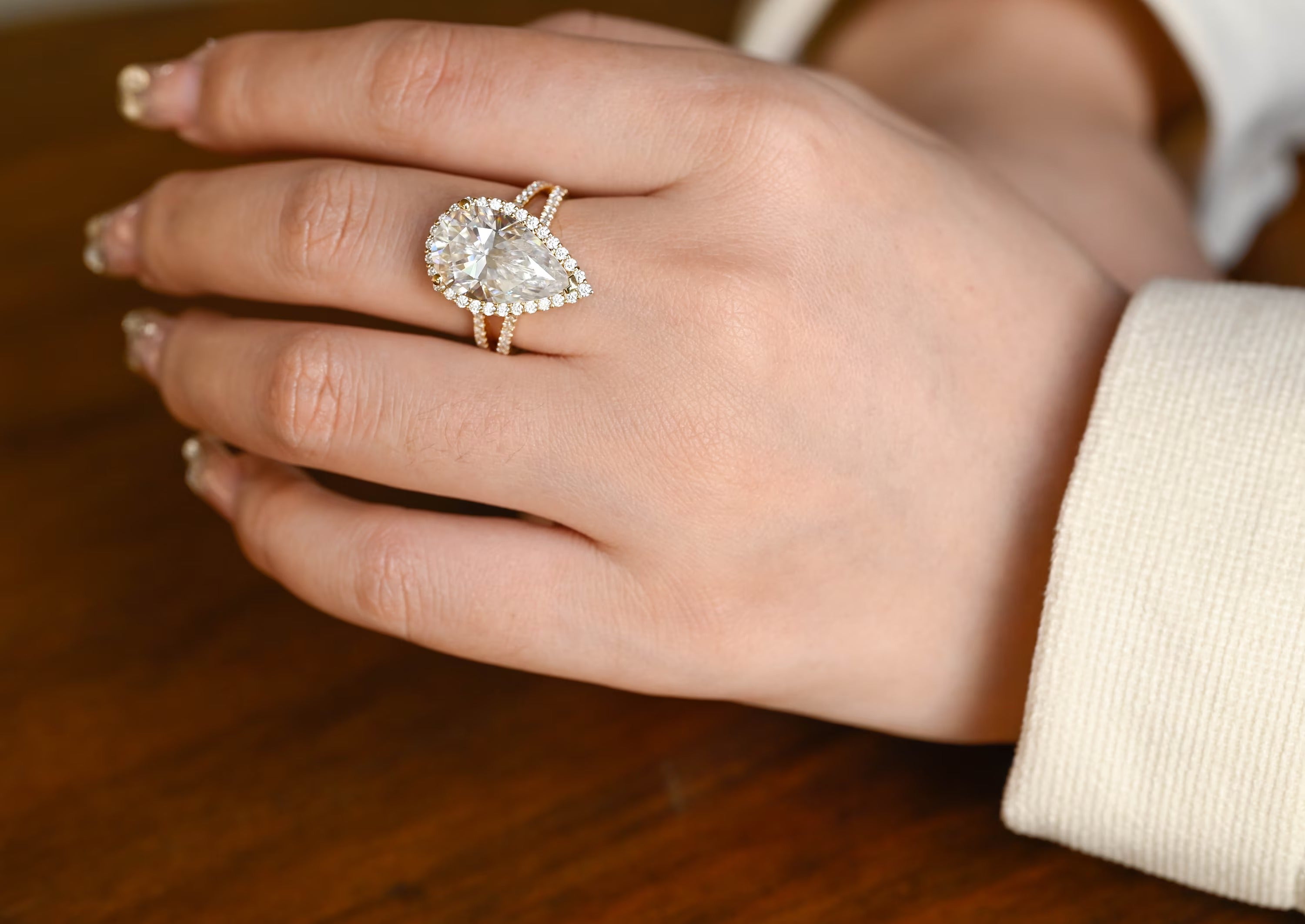 classic pear halo engagement ring moissanite