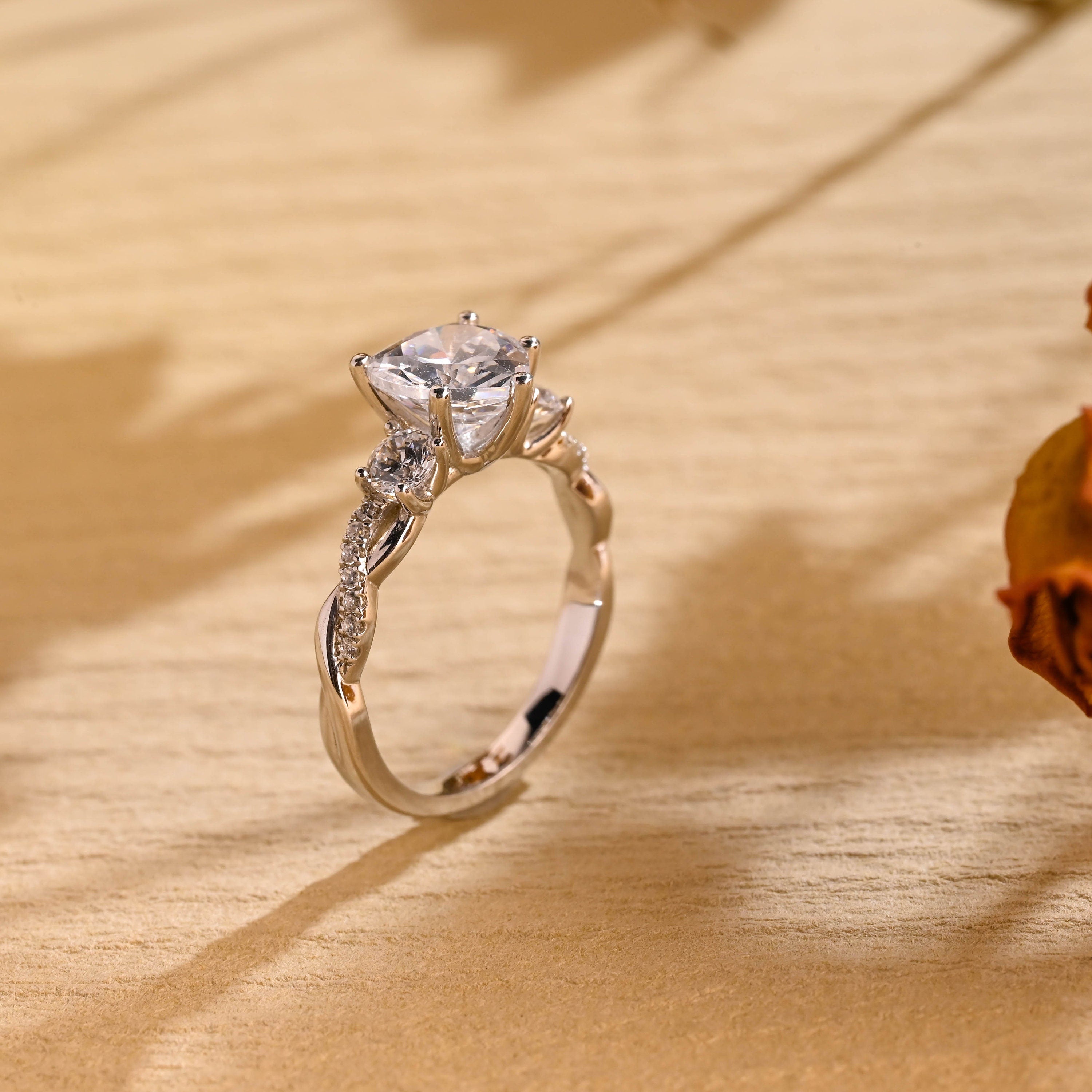 Heart Cut Three Stone Moissanite Engagement Ring