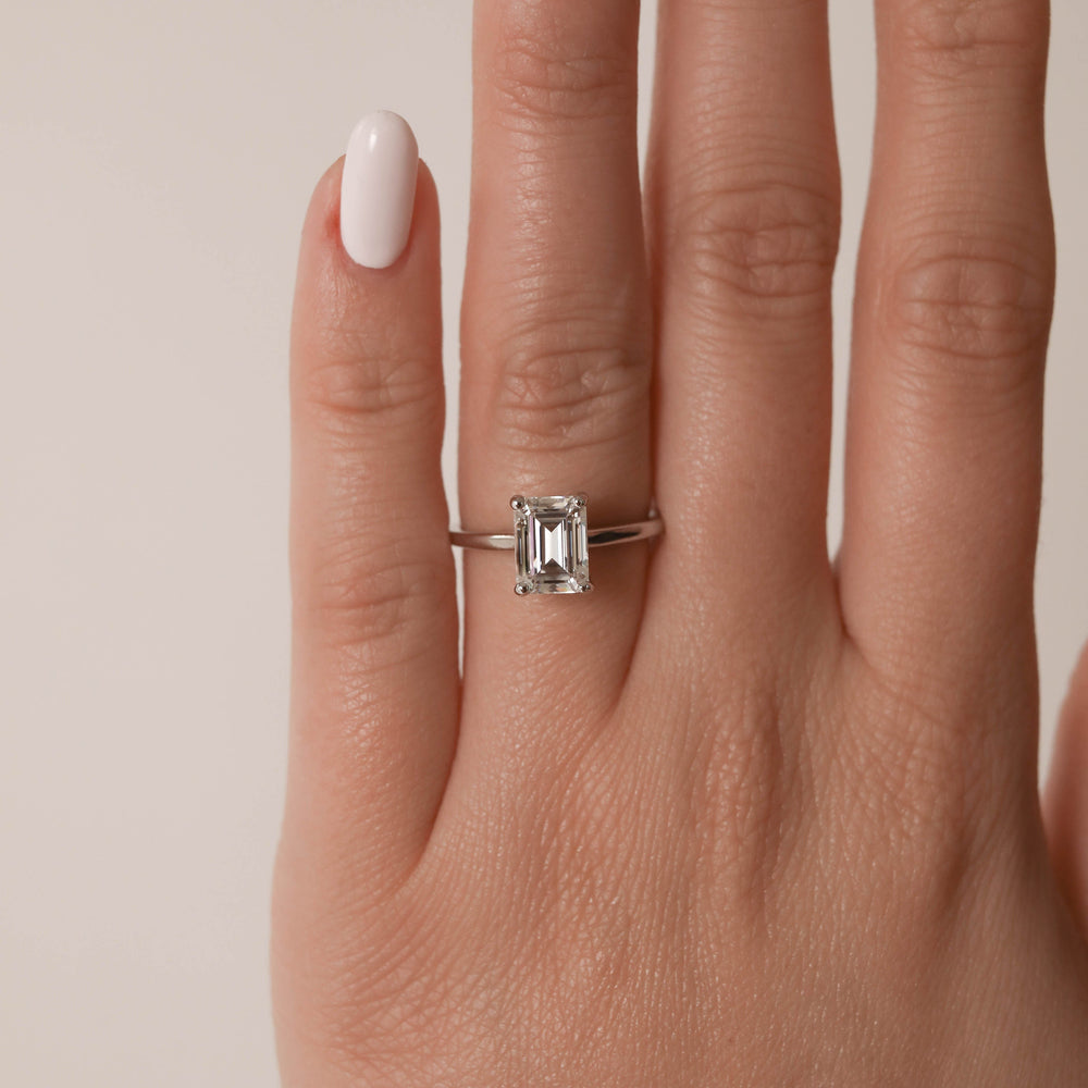 1.70ct Emerald Cut Solitaire Moissanite Diamond Engagement Ring For Women