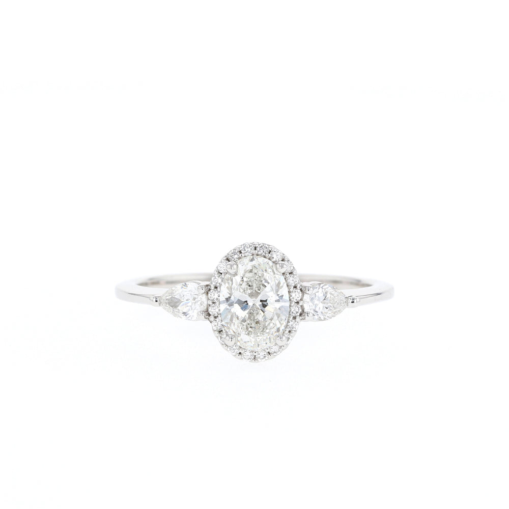 1.20CT Oval Halo Moissanite Three Stone Diamond Engagement Ring