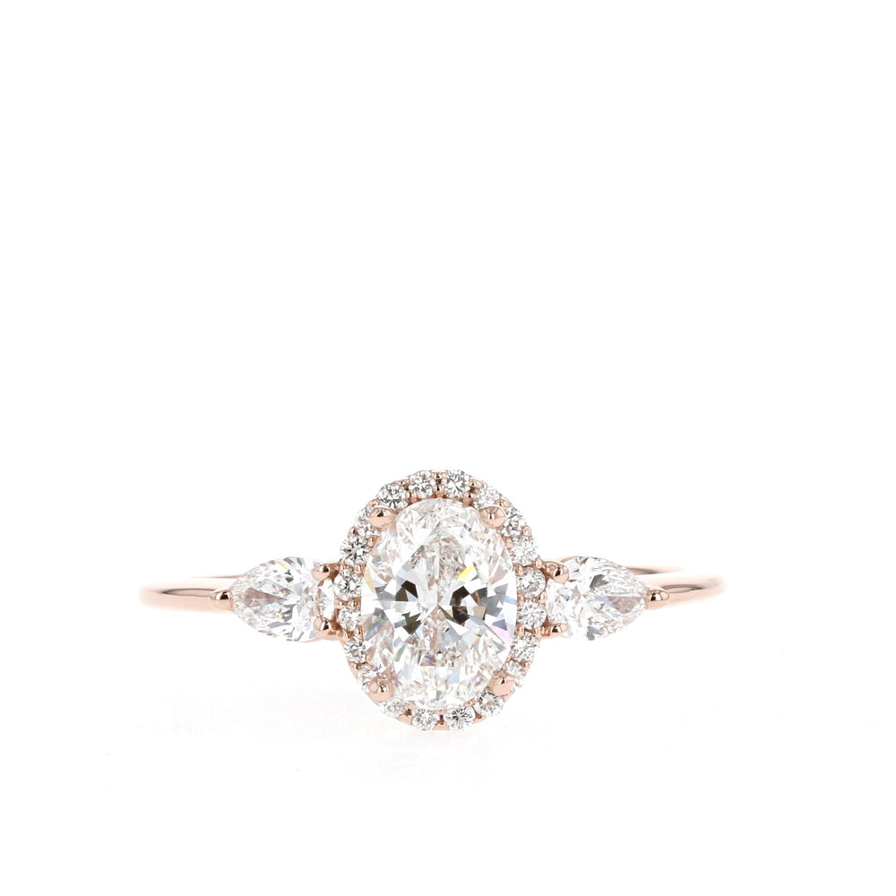 1.20CT Oval Halo Moissanite Three Stone Diamond Engagement Ring