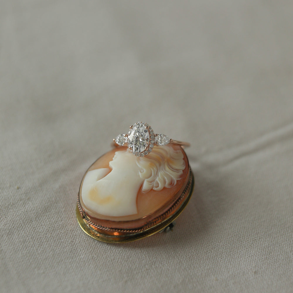 1.20CT Oval Halo Moissanite Three Stone Diamond Engagement Ring