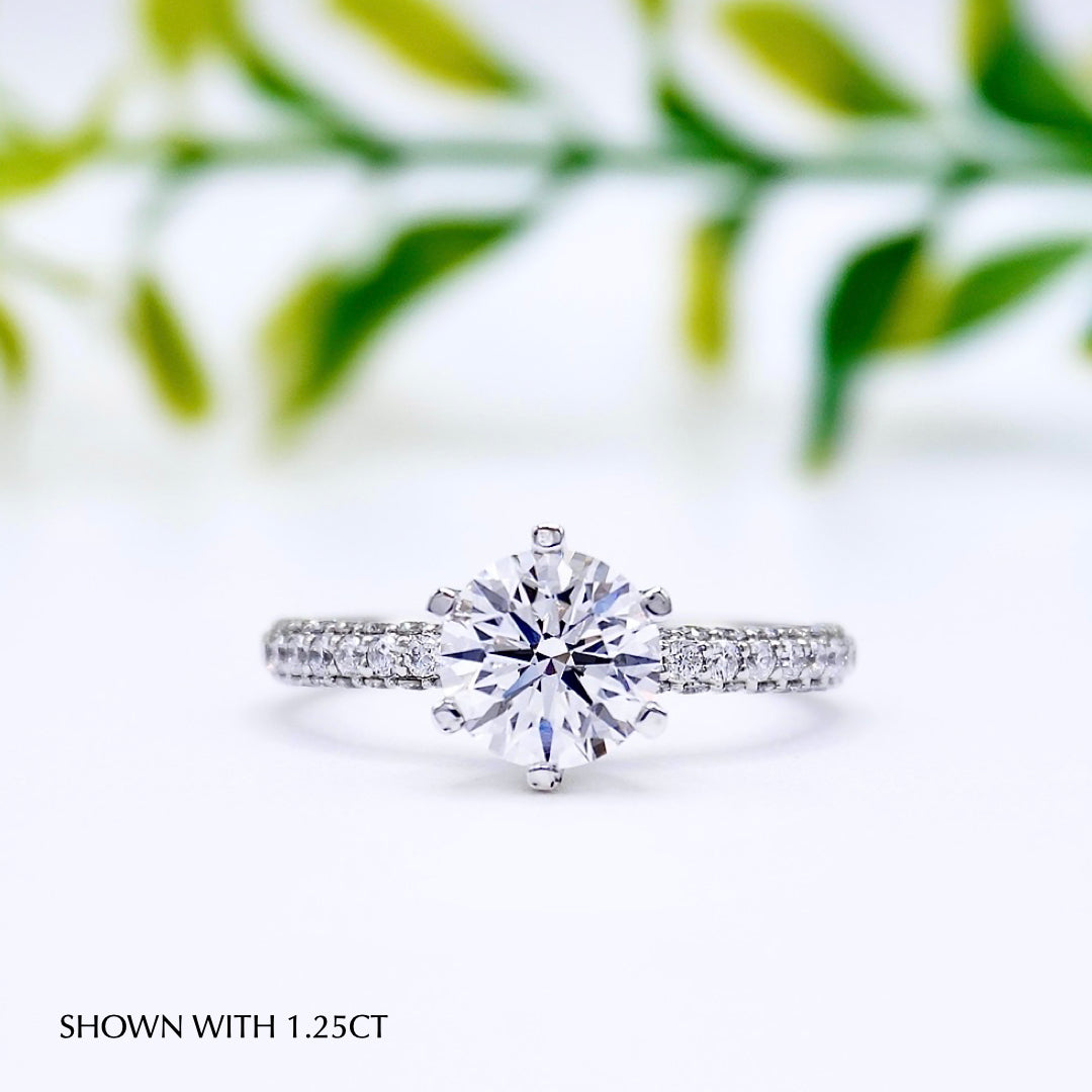 Round Cut Moissanite Pave Diamond Engagement Ring For Women