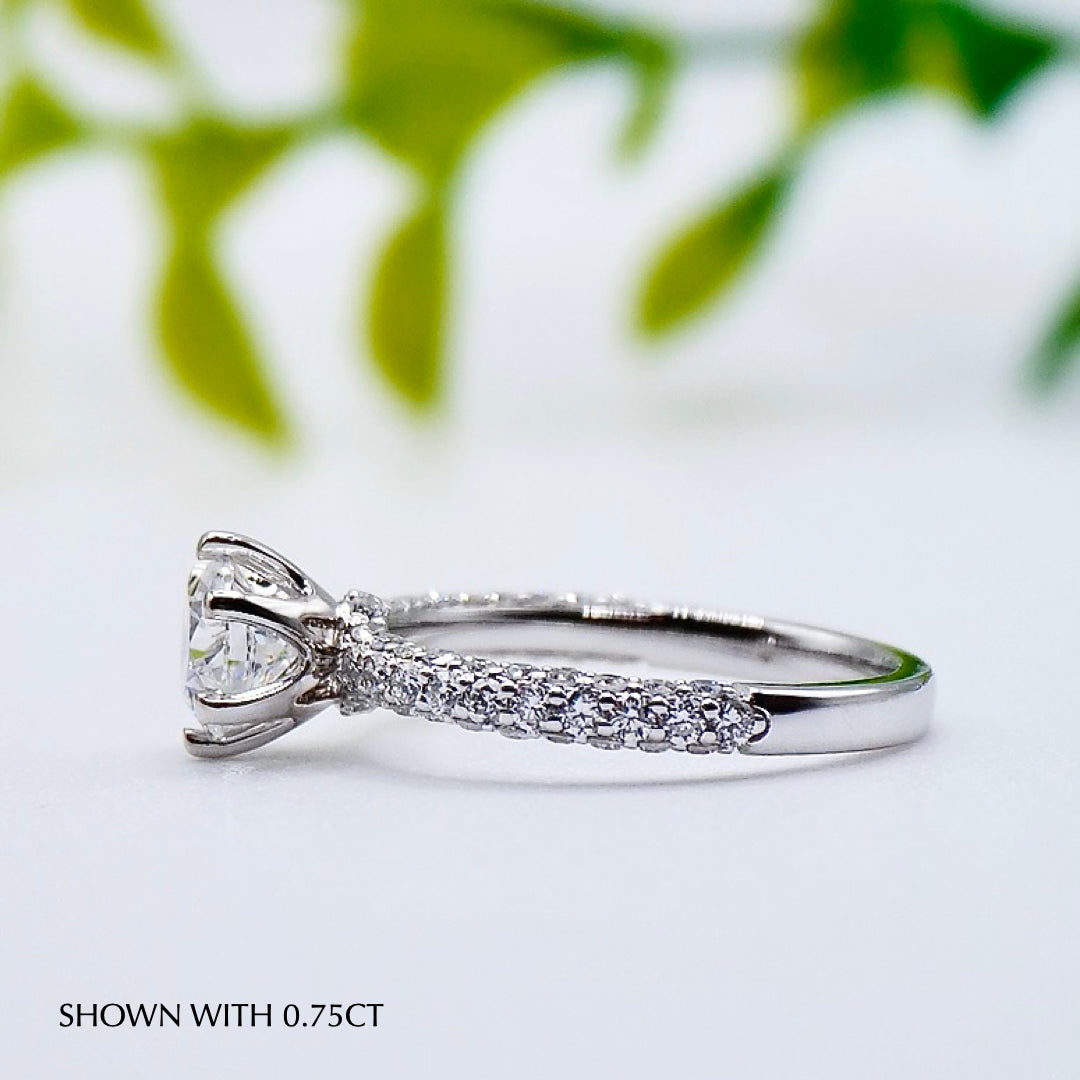 Round Cut Moissanite Pave Diamond Engagement Ring For Women