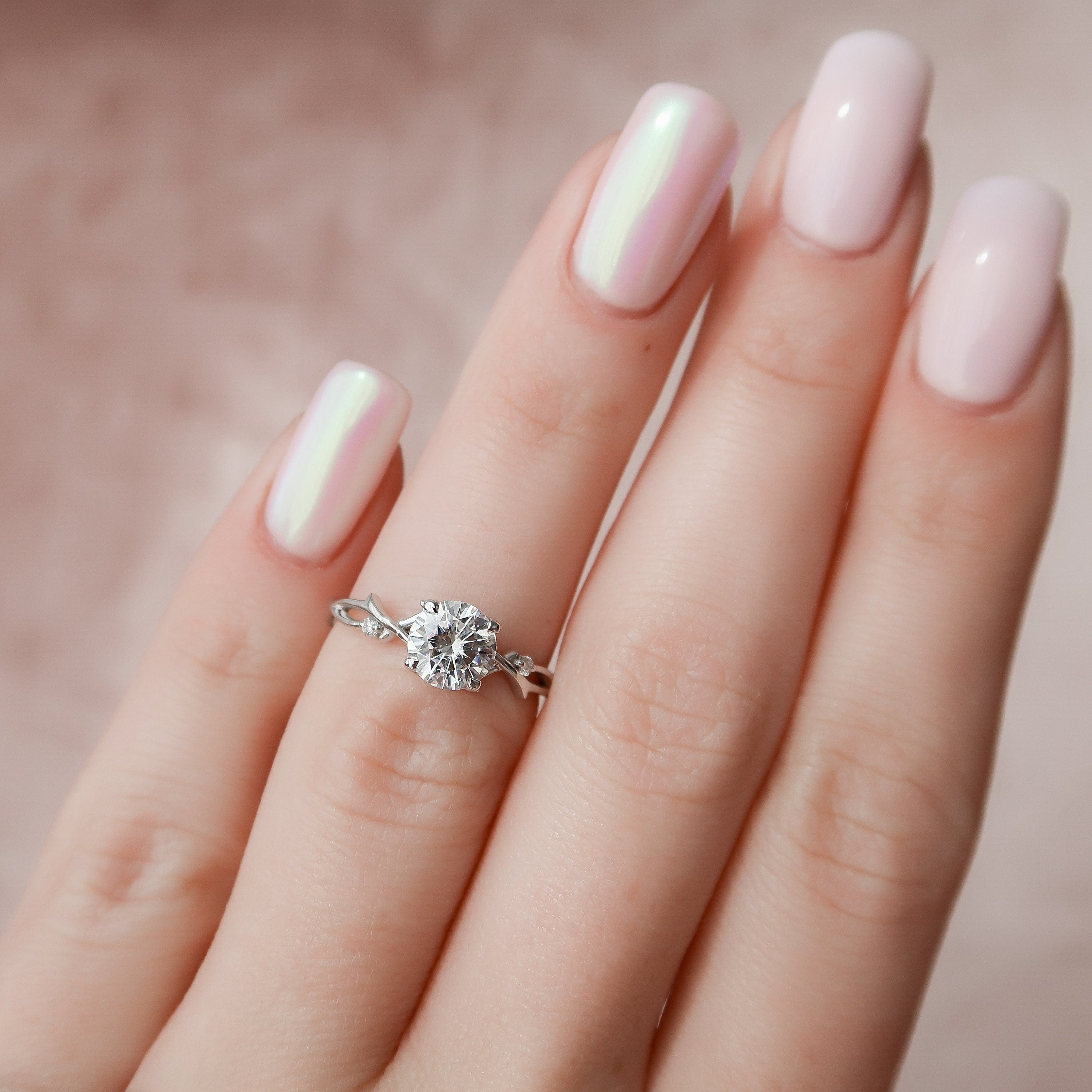 Branch Style Moissanite Ring