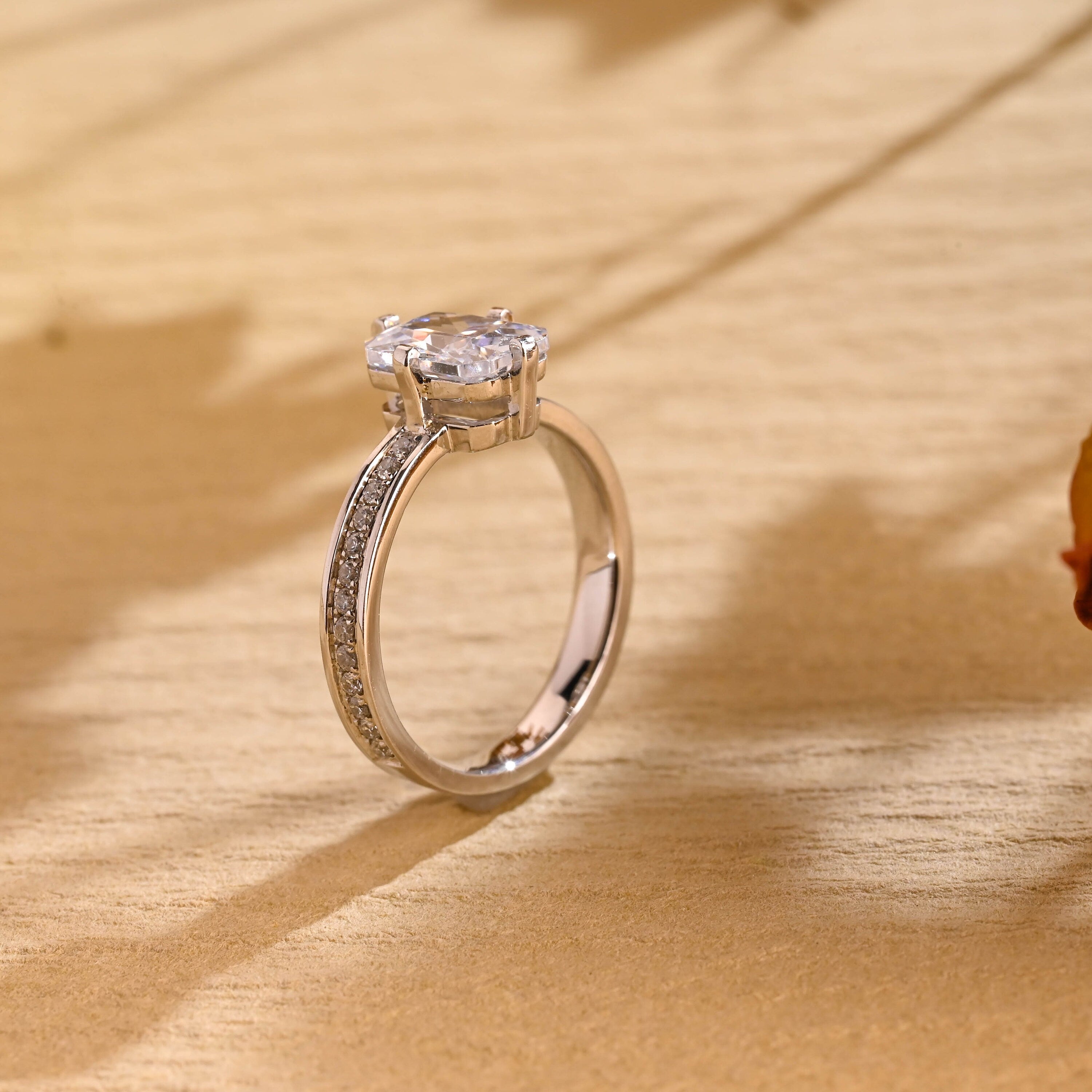 high sparkle radiant cut pavé moissanite ring