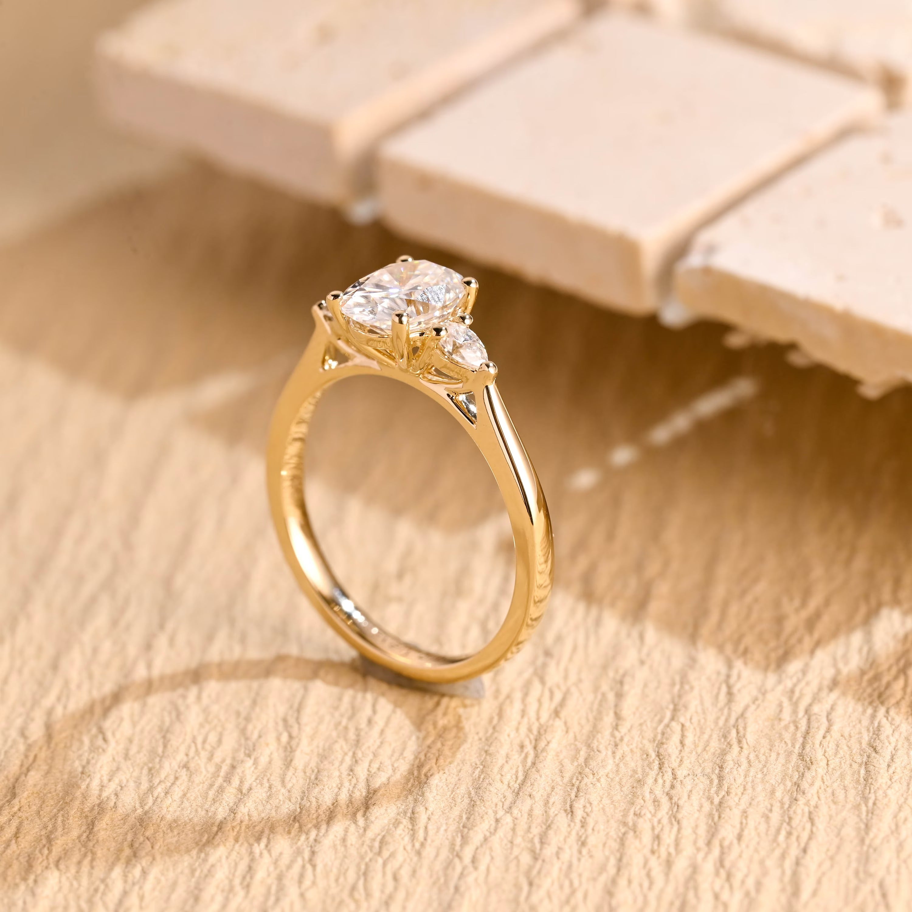 Shop Three Stone Moissanite Engagement Rings USA