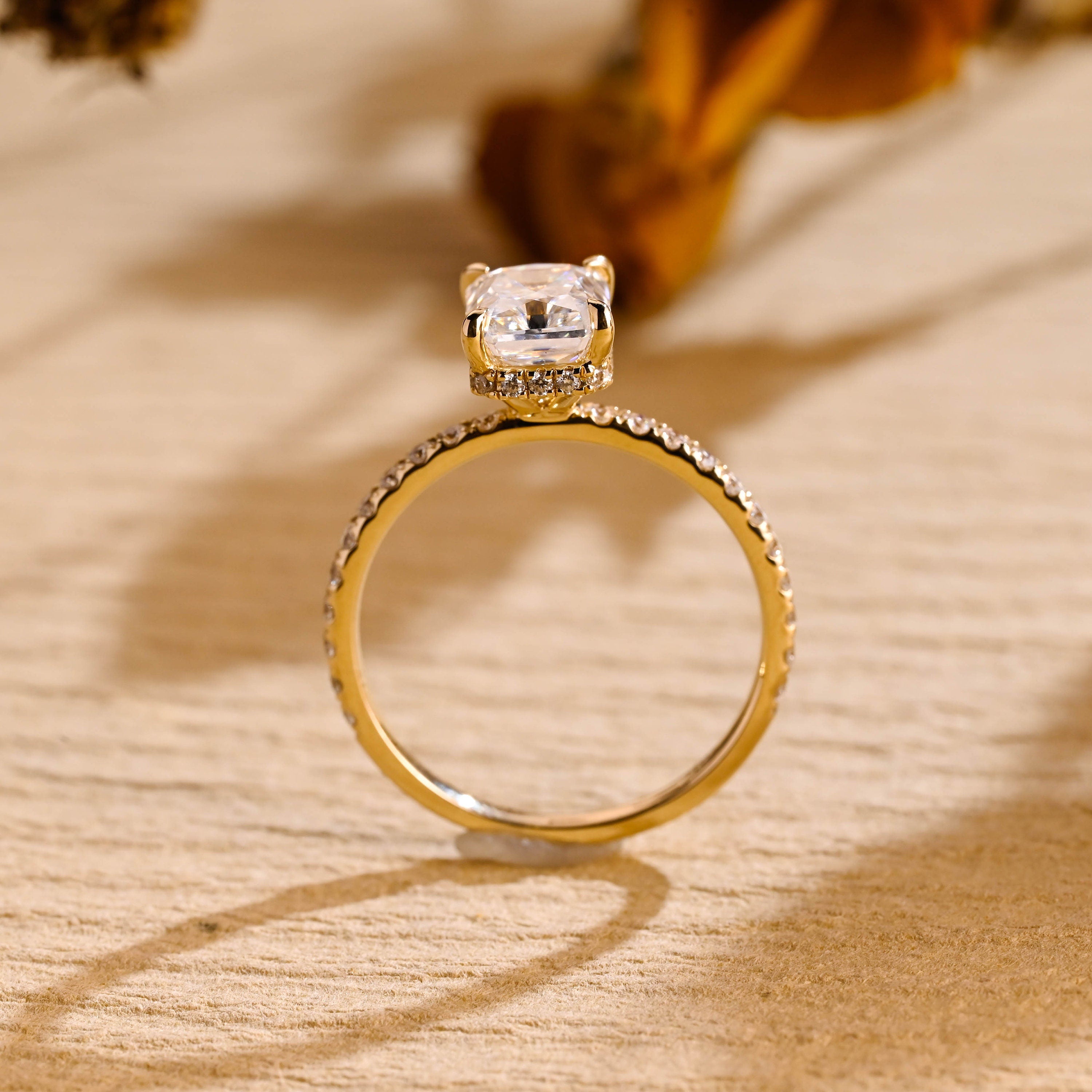 premium 1ct radiant cut hidden halo moissanite ring