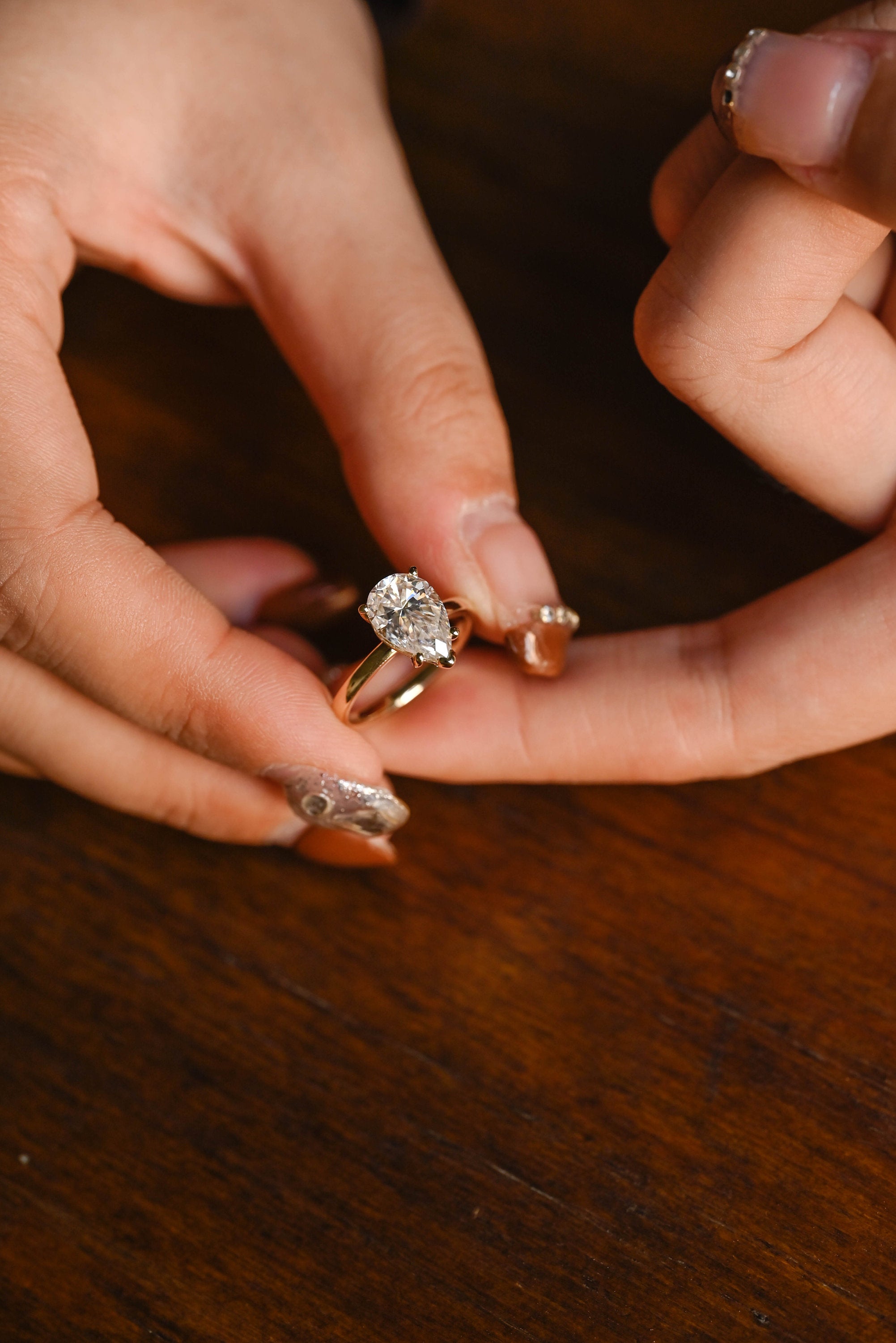 US luxury pear solitaire engagement ring
