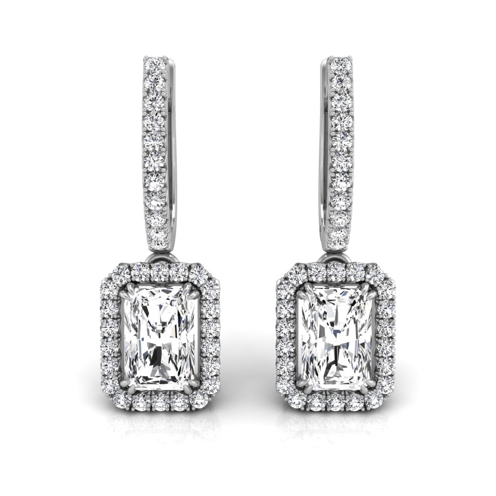 Radiant Cut Halo Diamond Moissanite Hoop Earrings for Her