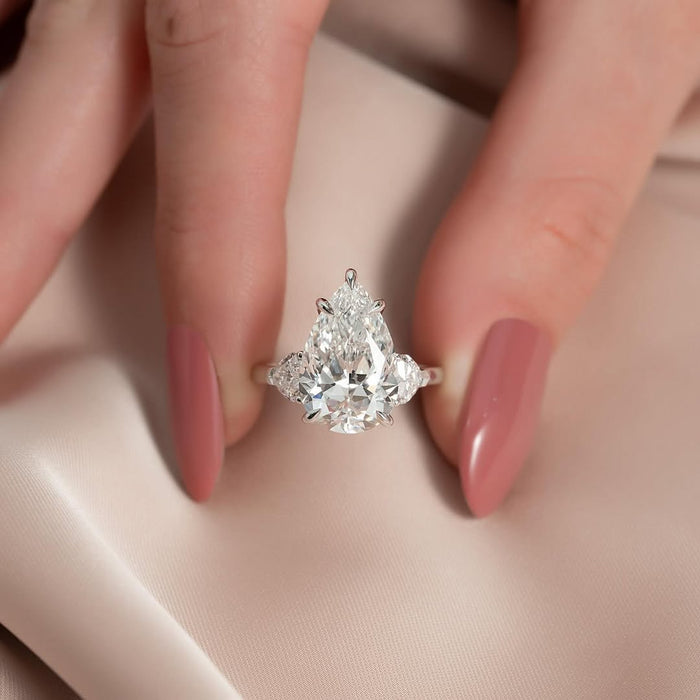 5.50CT Pear Diamond Three Stone Lab Grown Engagement Ring